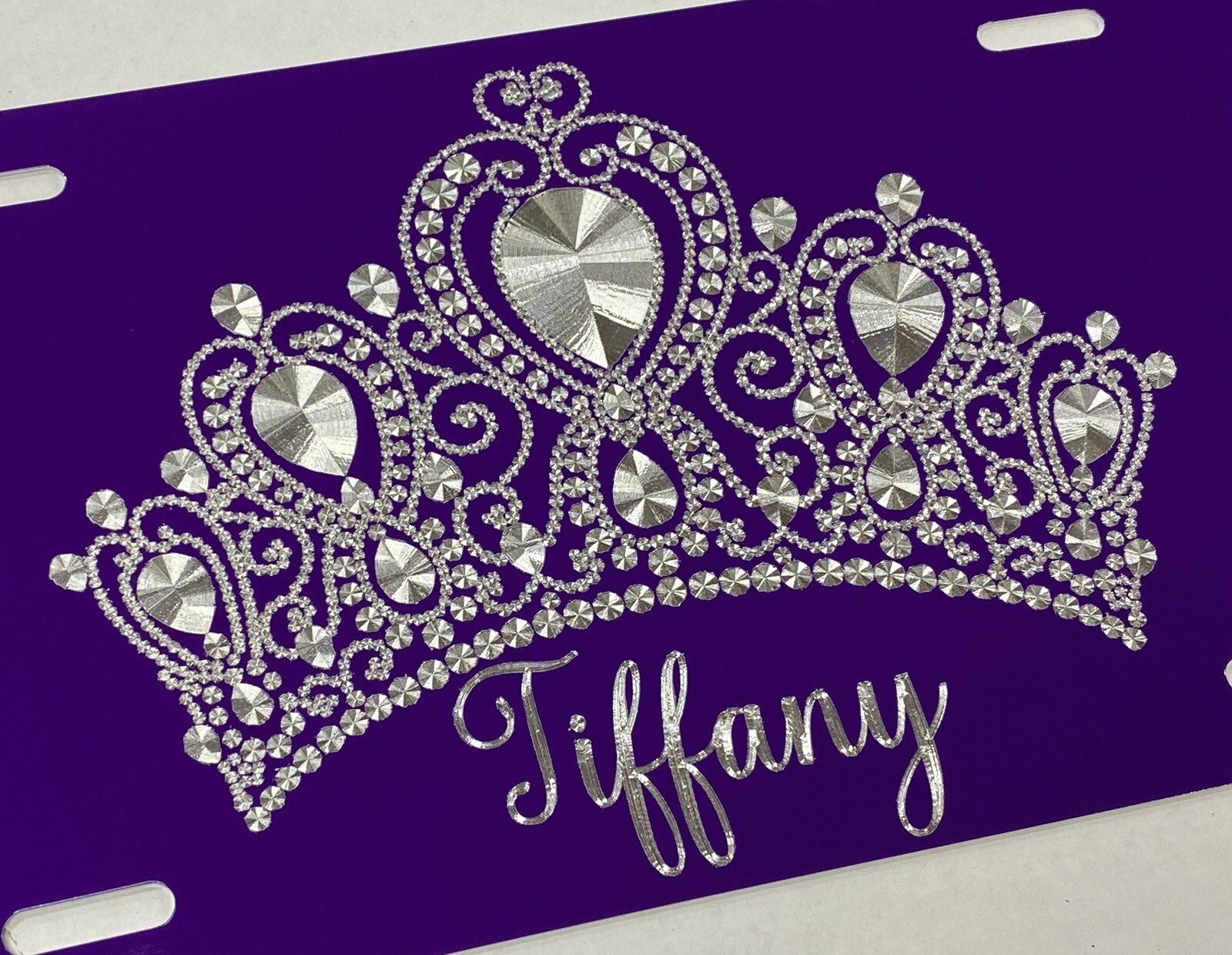 Personalized Crown Tiara Car Tag Diamond Etched Metal License Plate Queen Gift