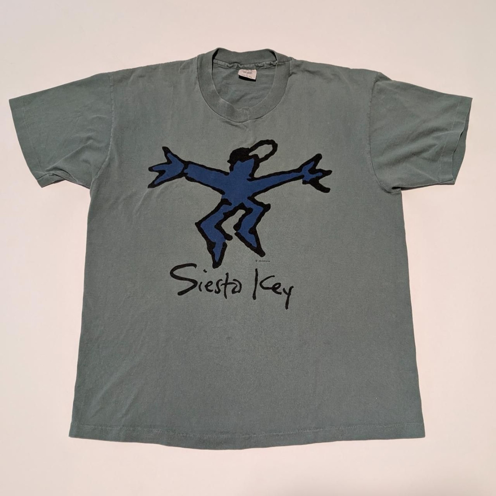 Vintage 90s Lyon Design Siesta Key Florida T Shirt Large Single Stitch Gray Blue