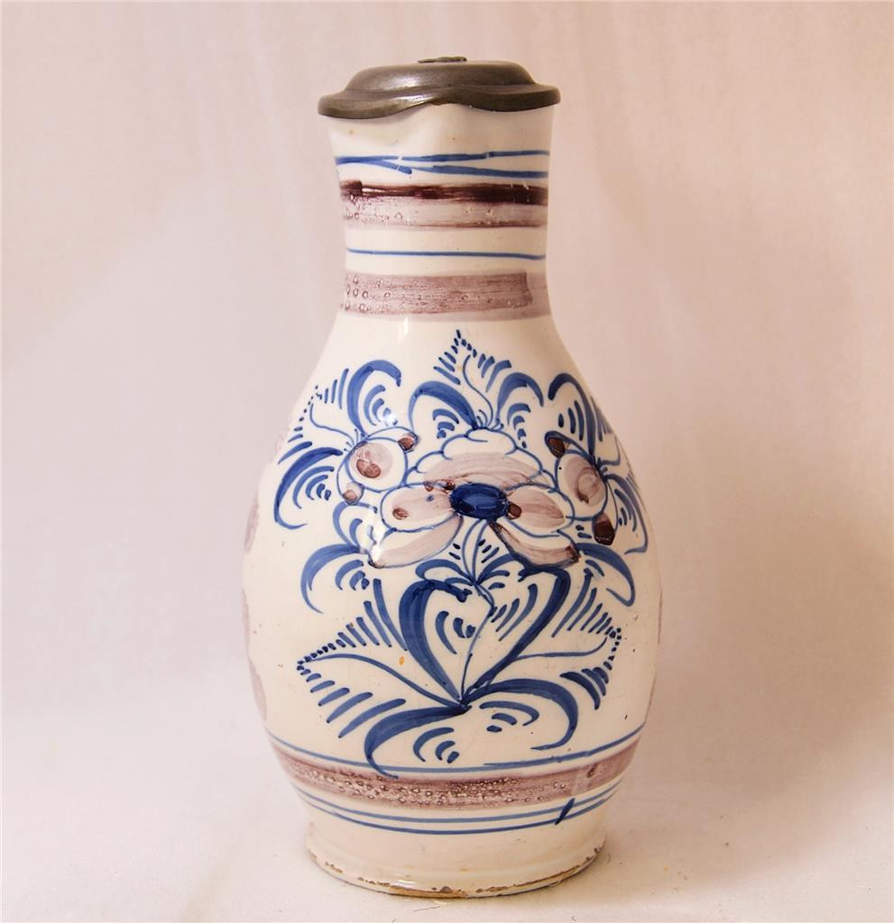 Antique Early Faience Beer Stein Birnkrug Floral Motifs South Germany mid 1700s