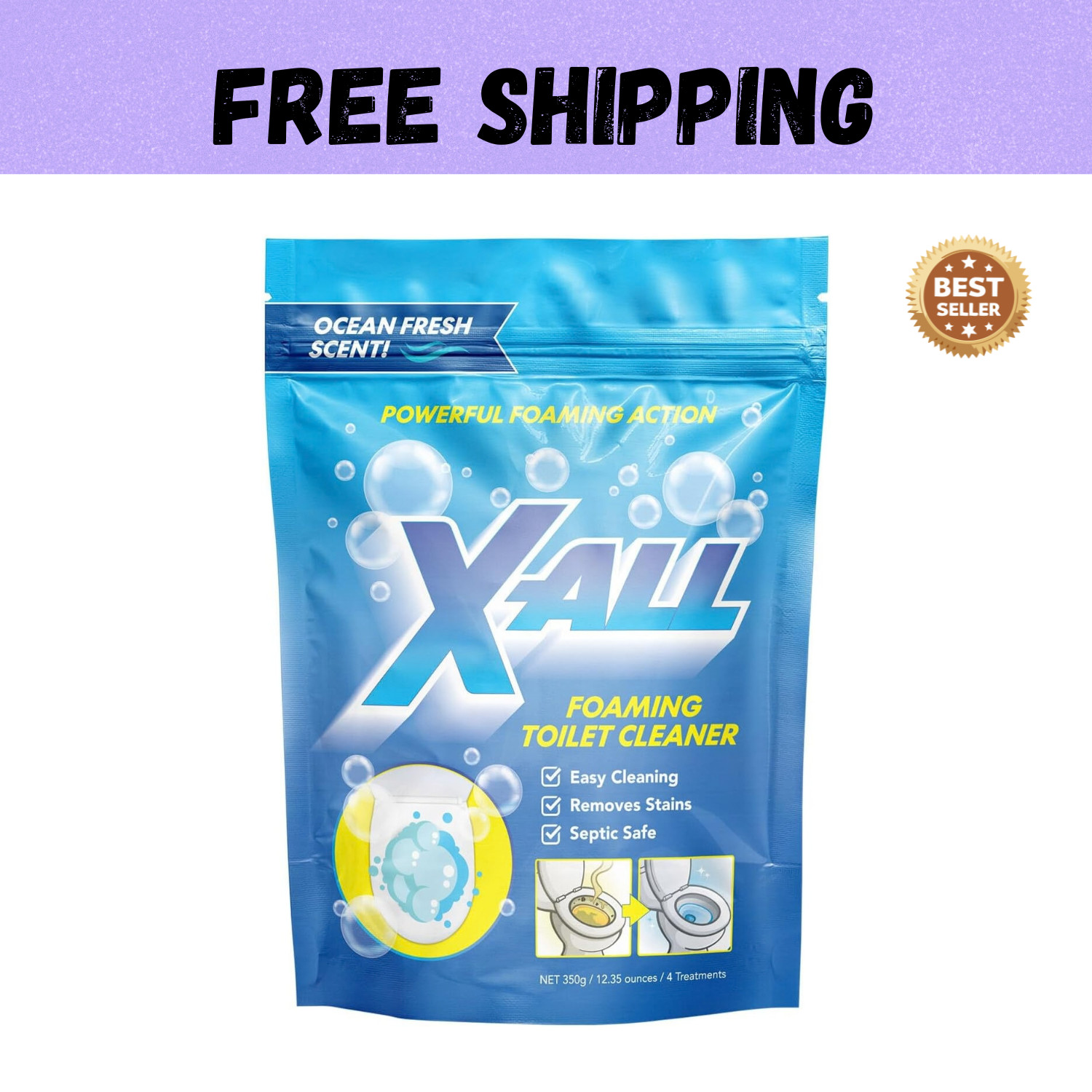 X-ALL Foaming Toilet Cleaner, Self-Activating Powder for Deep Cleaning,...