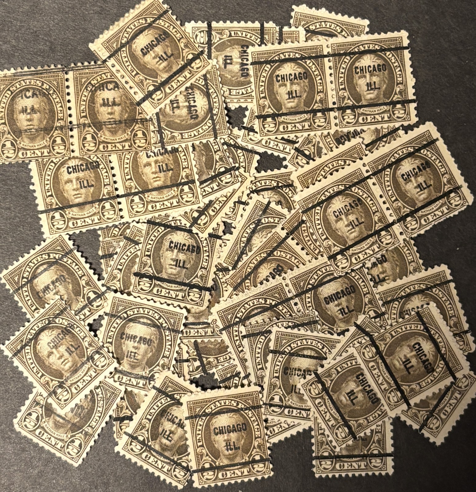 Postage Stamps 4 Crafting: 1920s ½c Nathan Hale; Chicago IL Cancel; 50 Pieces