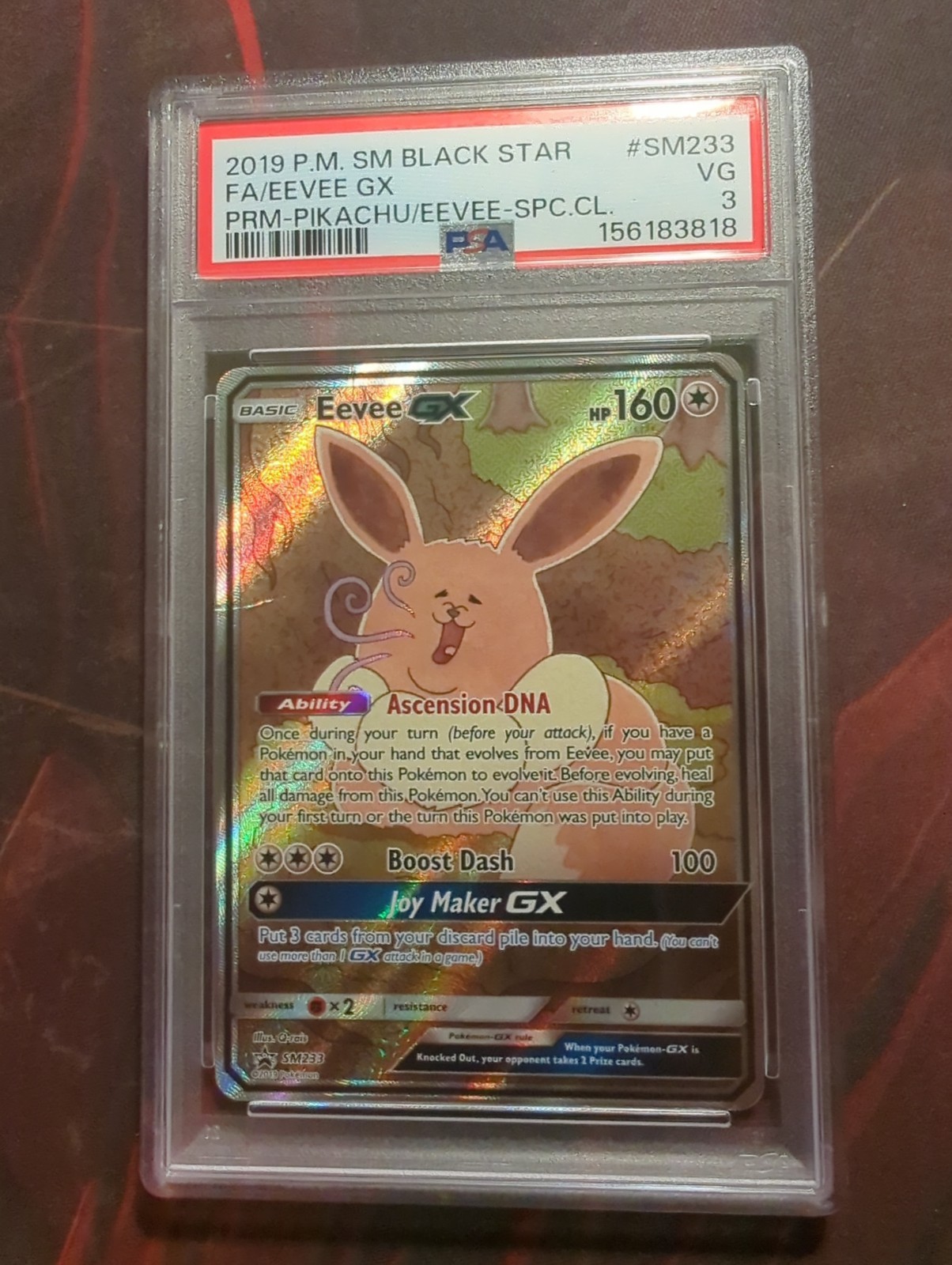 2019 POKEMON SM BLACK STAR PROMO #SM233 FULL ART/EEVEE GX PSA 3
