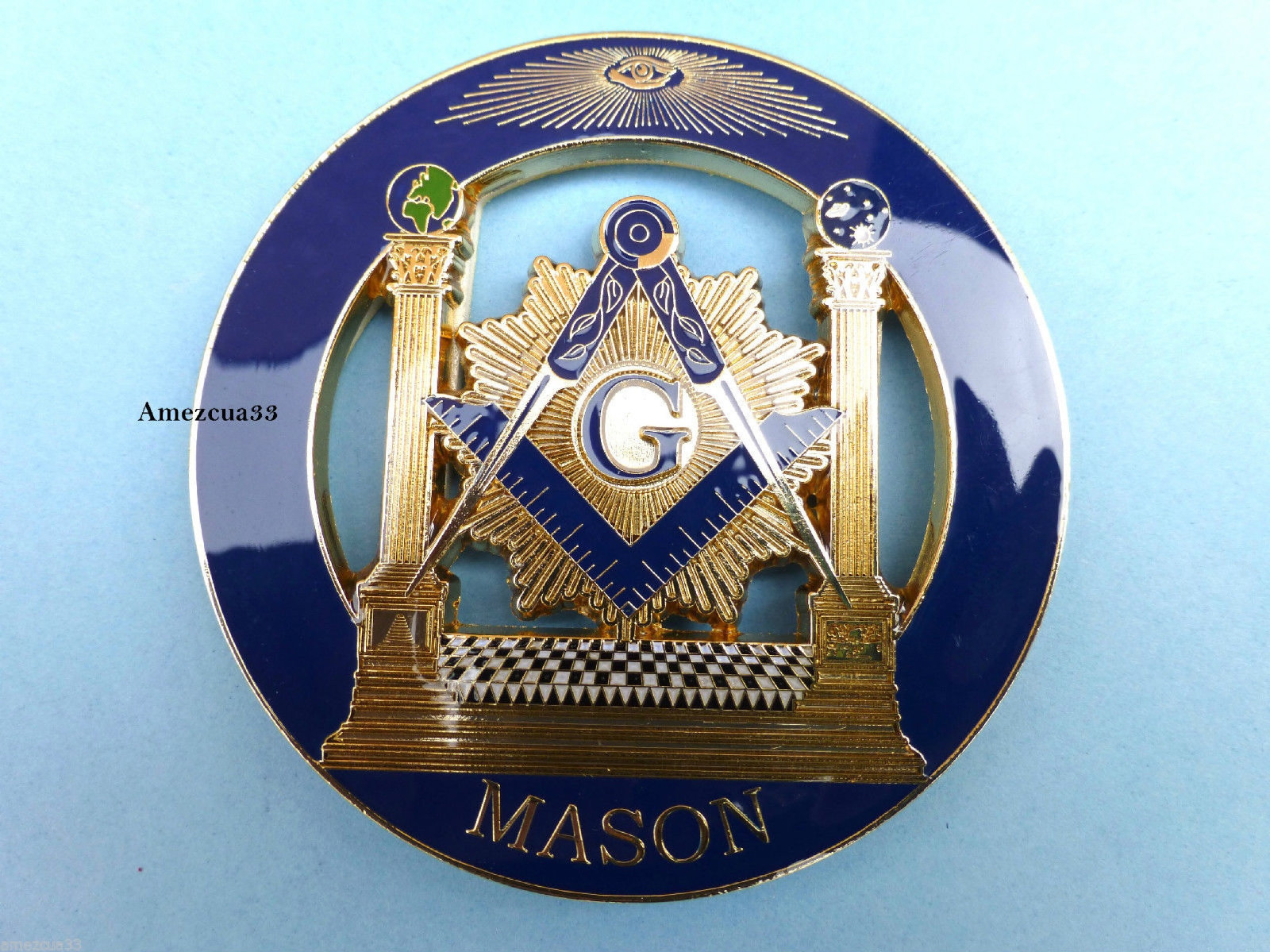 Blue Lodge Master Mason Cut out Car Emblem B&J Freemasonry Pillars Luxurious Blue Lodge Master Mason Cut out Car Emblem B&J Freemasonry Pillars Luxurious