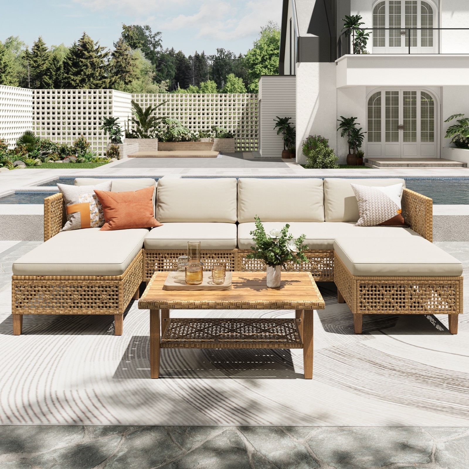 Patio Furniture Set Outdoor Conversation Set Wicker Rattan Sectional Sofa Table