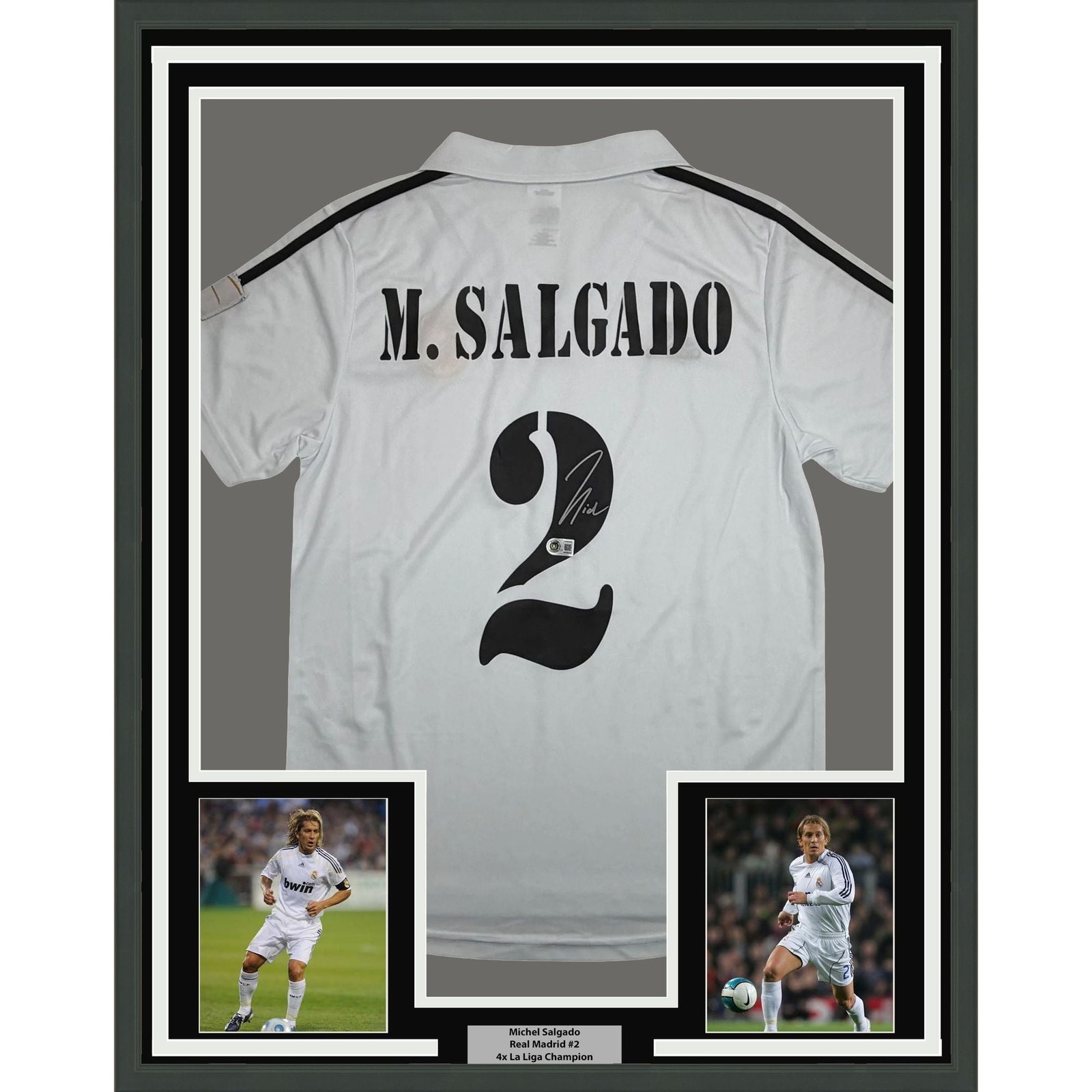 Framed Autographed/Signed Michel Salgado 35x39 Real Madrid Jersey BAS COA Framed Autographed/Signed Michel Salgado 35x39 Real Madrid Jersey BAS COA