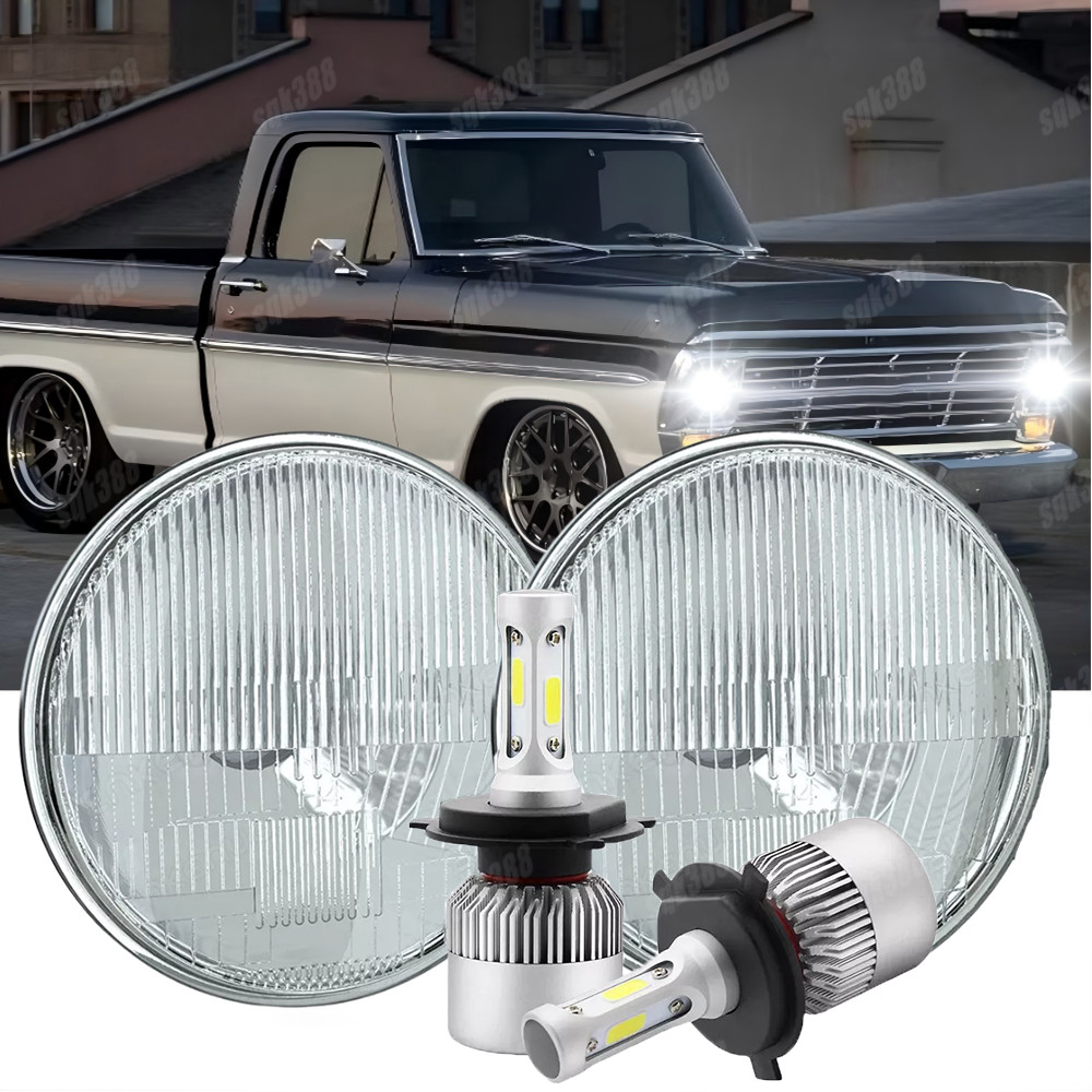 For 69-78 Ford F100 F150 F250 Pair 7inch Round LED Headlights Halo High/Low Beam