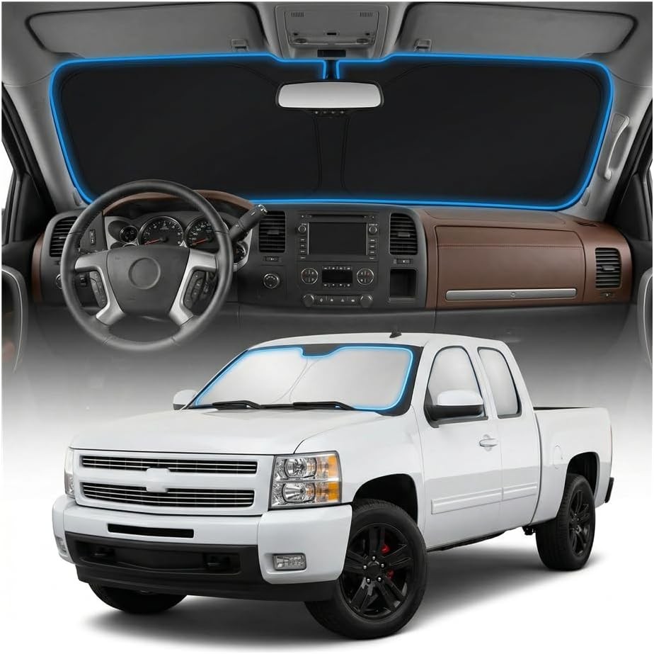 Windshield Sun Shade for Chevy Silverado 1500 2007-2013, UV Protection & Heat Sh