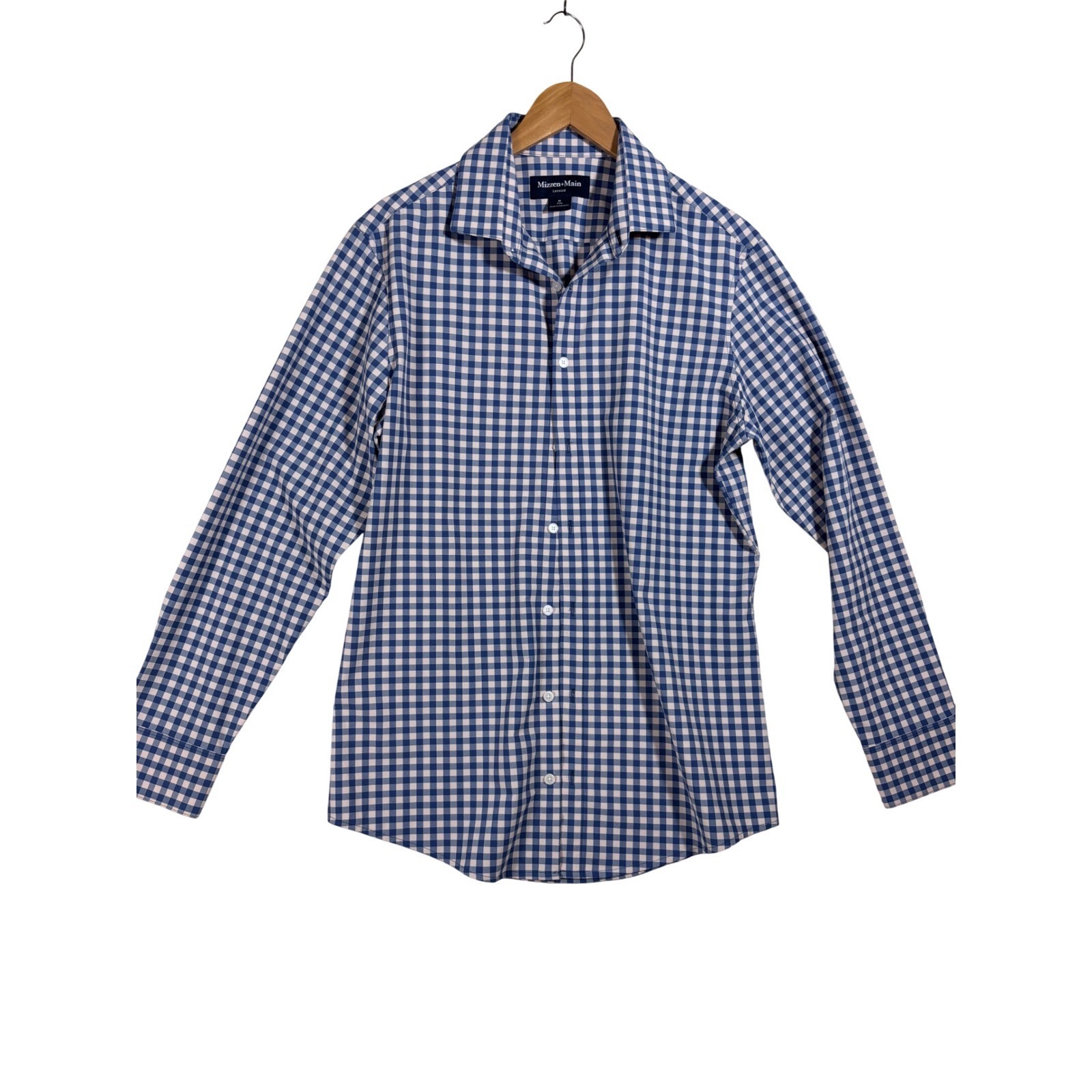 NWOT Mizzen+Main Leeward Trim Fit Gingham Performance Shirt Blue White Mens M