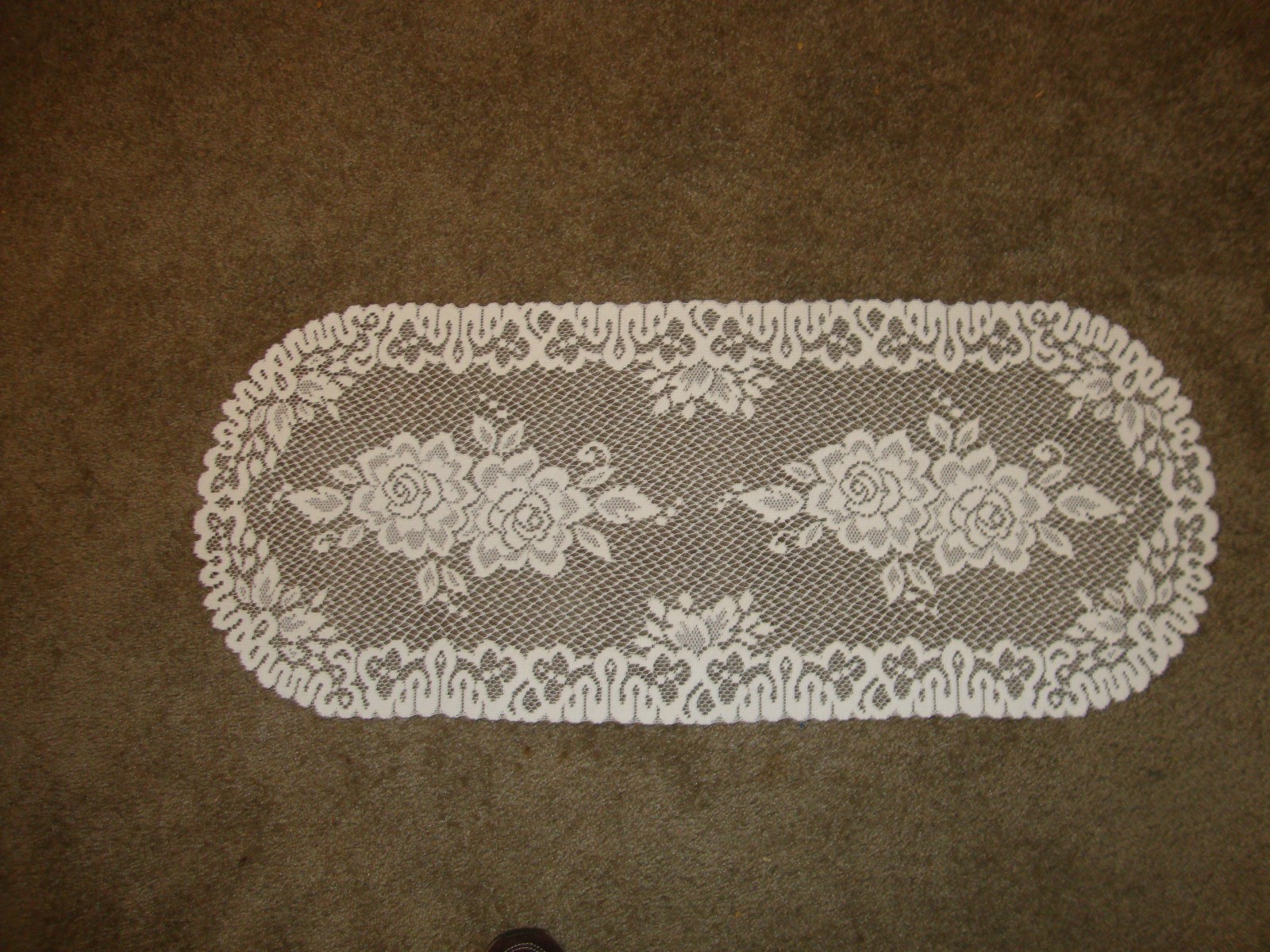 Lace Table Runner White Roses Design  36  x 15