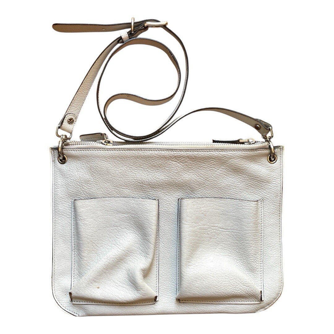Marni Bandolier Crossbody Bag Gray Leather Silvertone Hardware Zip Top Messenger