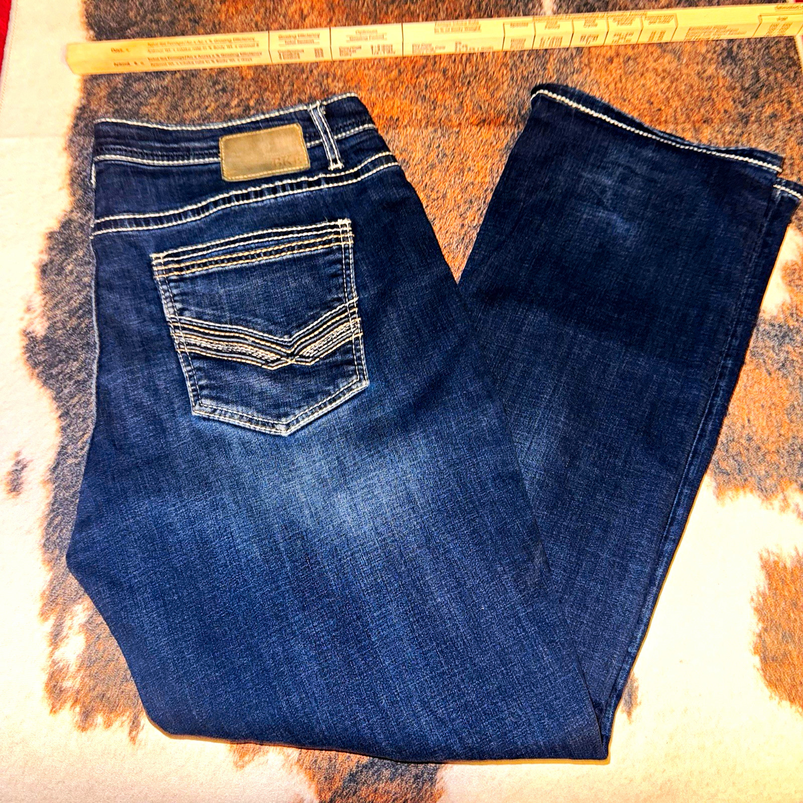 BKE Men’s Dark Wash Blue Denim Jeans Straight Leg Regular Fit Mid Rise