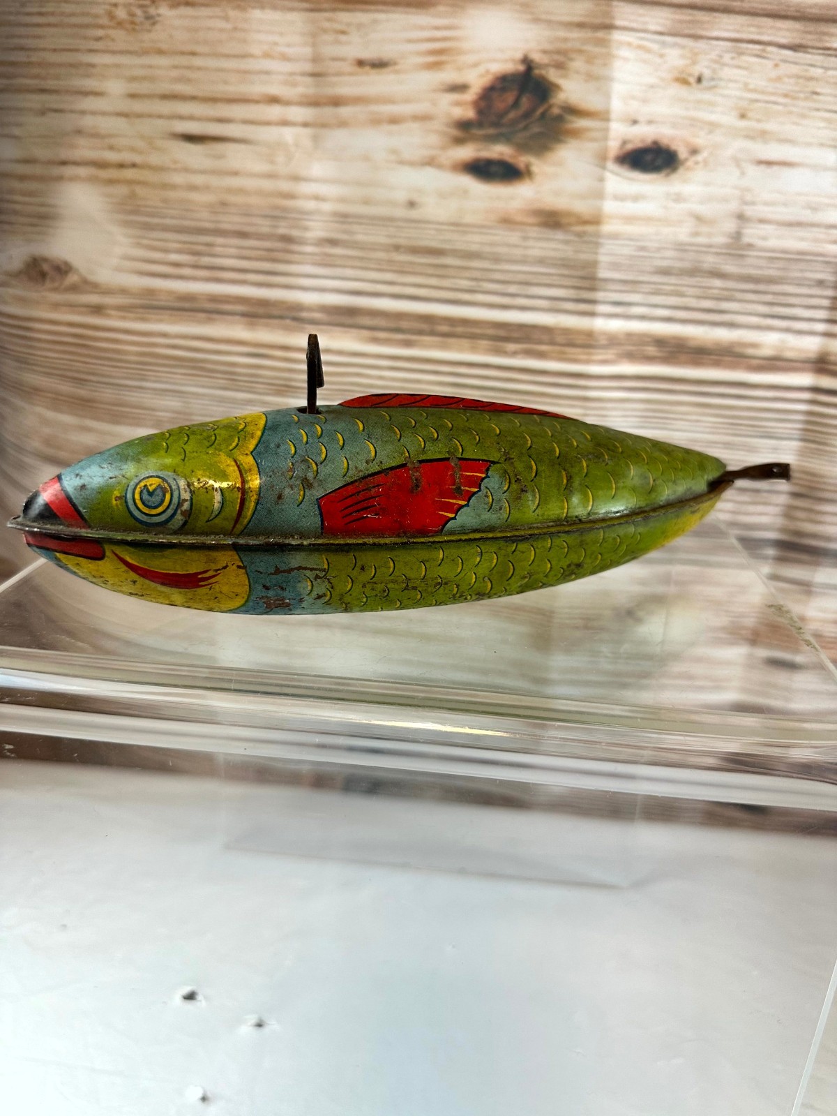 Vintage J. Chein & Co Tin Litho USA Antique Tinplate Swimming Wind-Up Fish Toy