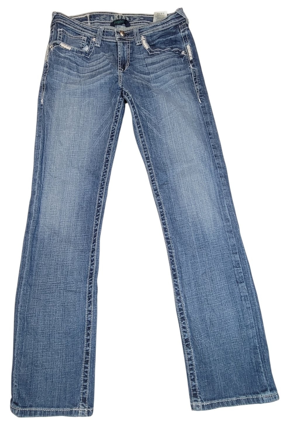 Ariat Women\'s Boyfriend Jeans Size 29R Light Wash Distressed Denim