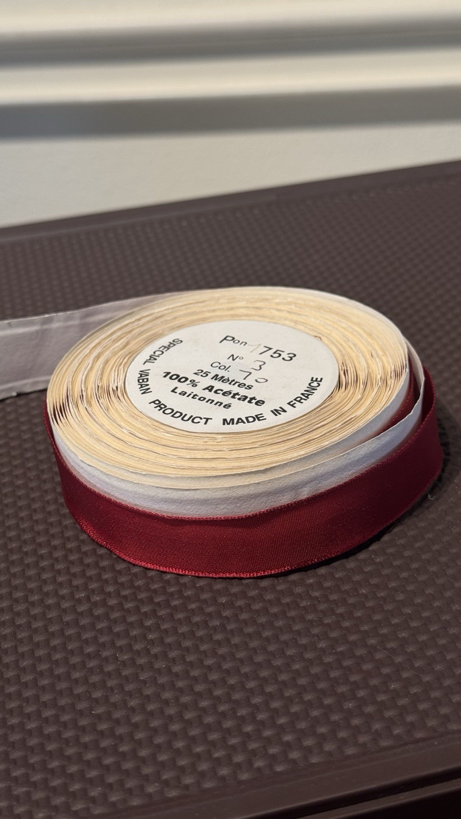 Vintage French 100% Acetate Ribbon Deep Red 25M Original Spool Made France