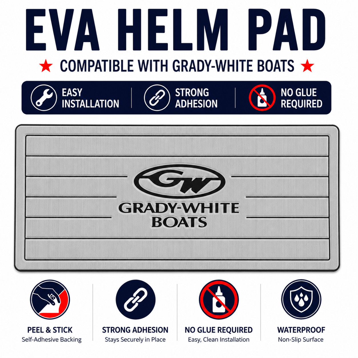 Grady White EVA Helm Pad 13MM Thick Marine Standing Mat Gray Black Peel & Stick