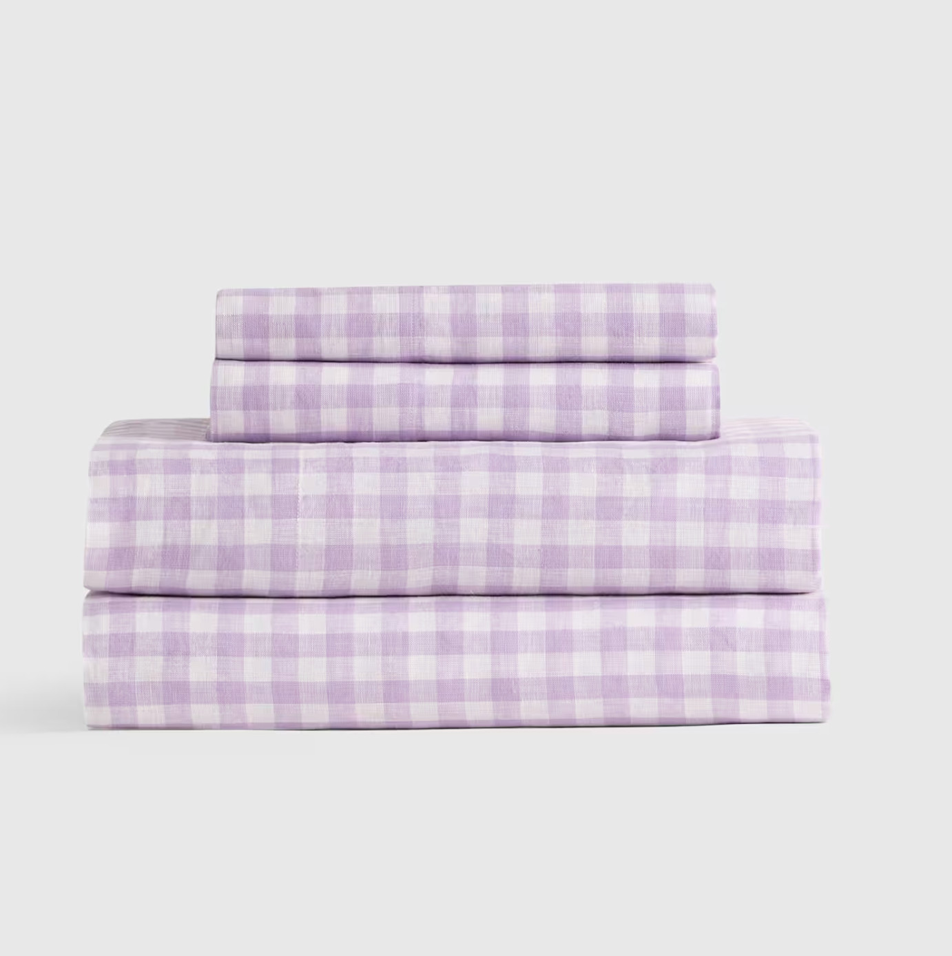 Quince European Linen Lavender Gingham Sheet Set Twin Size Piece w/ Flat Sheet