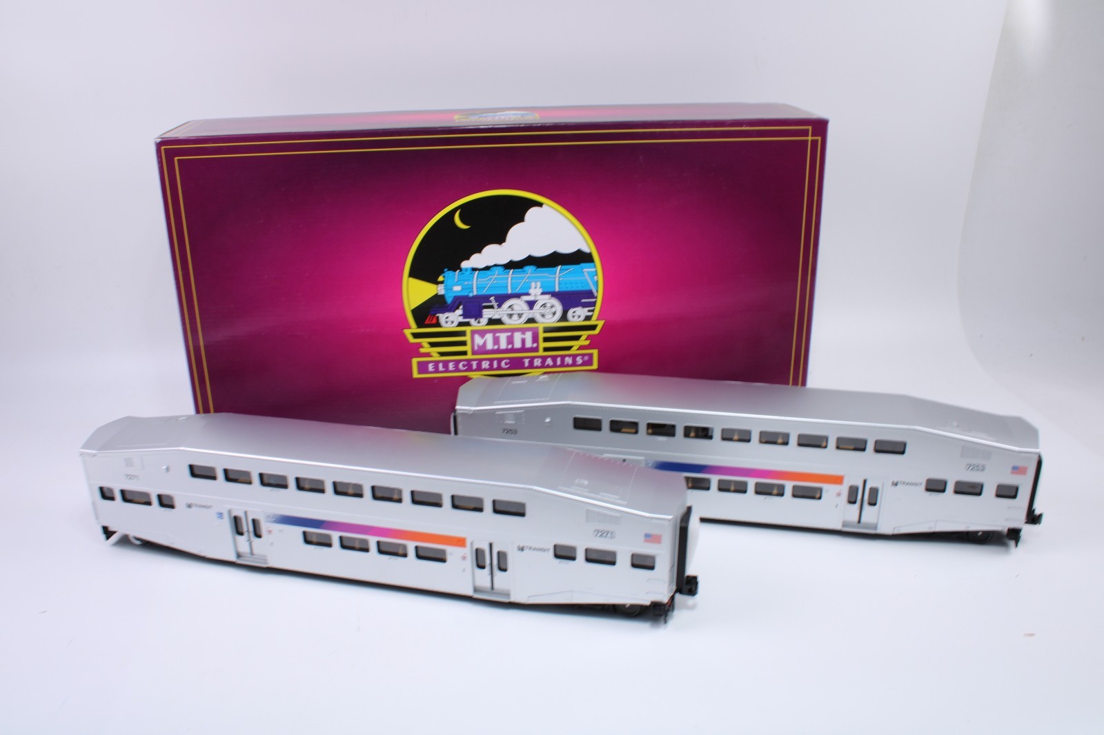 MTH 20-61052 O Gauge Bi-Level Bombardier Coach 2-Car Set NJ Transit