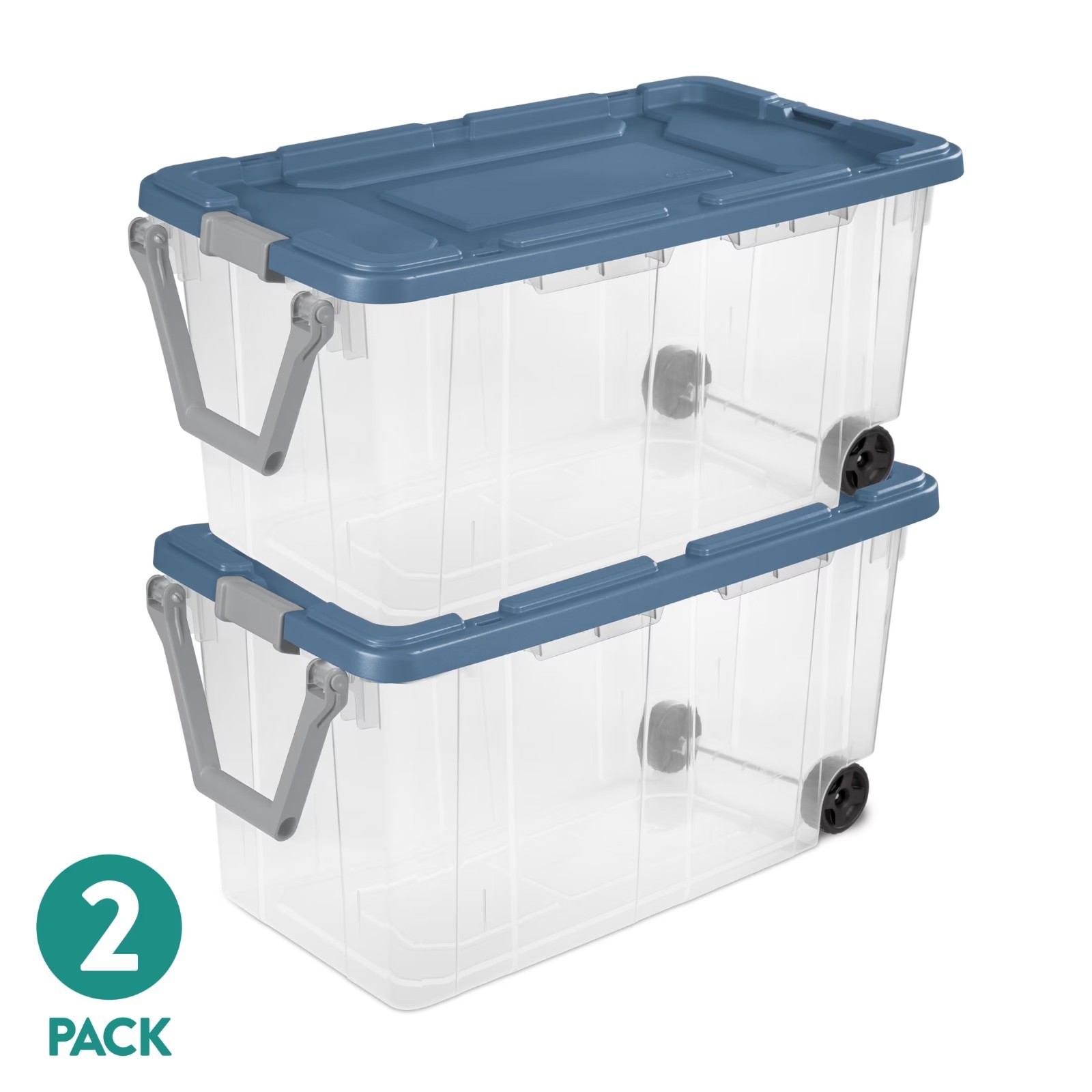 Sterilite 160 Qt Rolling Storage Boxes 2-Pack Sage Green Heavy Duty Plastic Tote