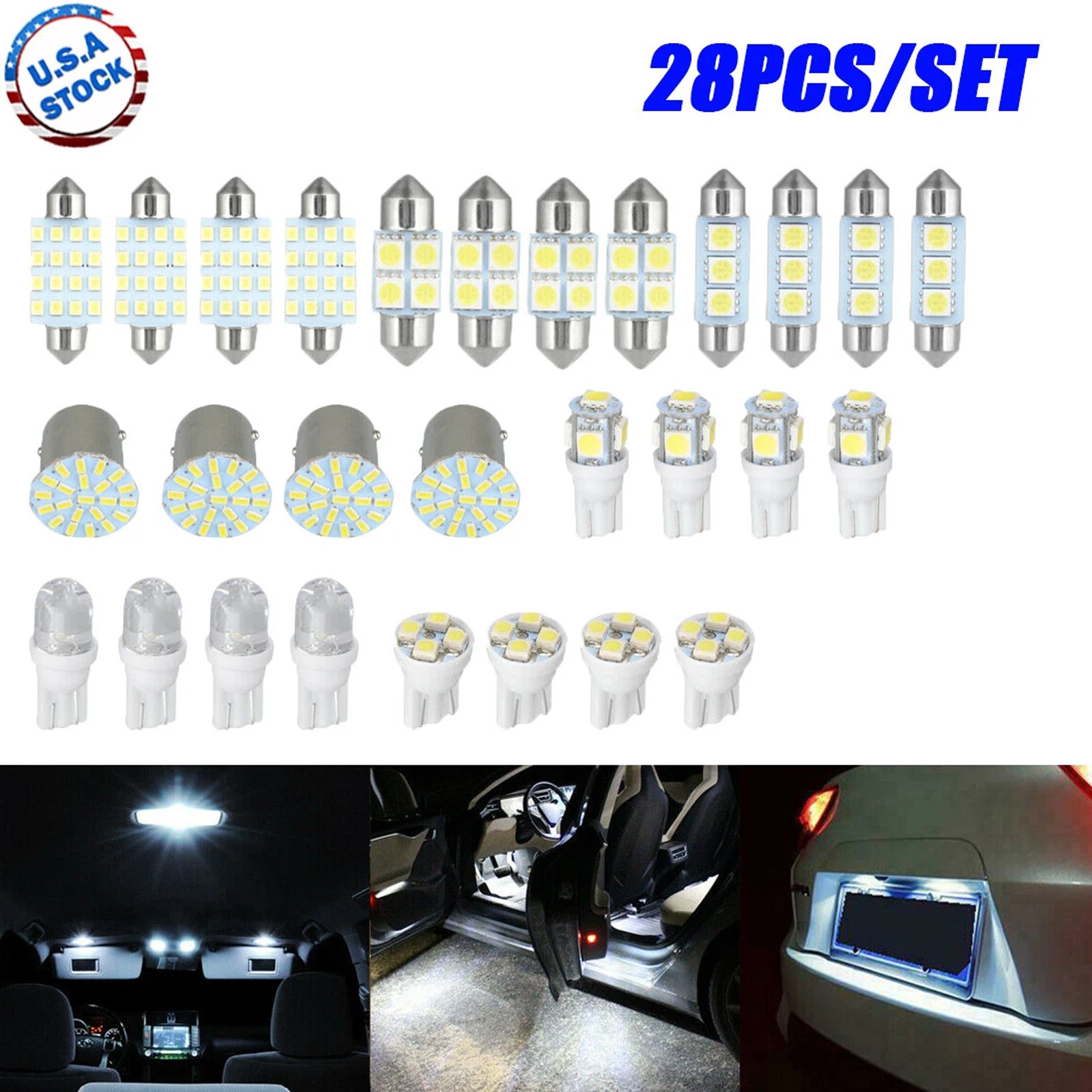 For Nissan 28PCS Car Interior Combo LED Map Dome Trunk License Plate Light Bulbs