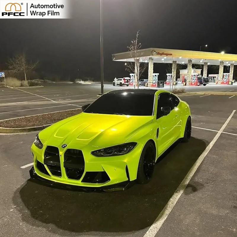 Electro Gloss Fluorescent Yellow Car Wrap 5ftx50ft PET Vinyl Film Self Adhesive