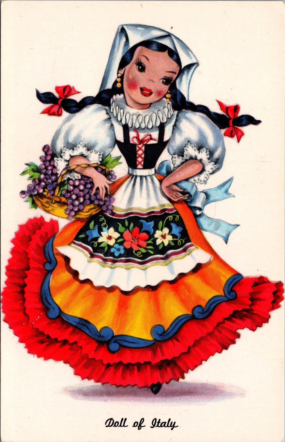Vintage Tichnor Gloss Postcard Doll of Italy Traditional Folk Costume