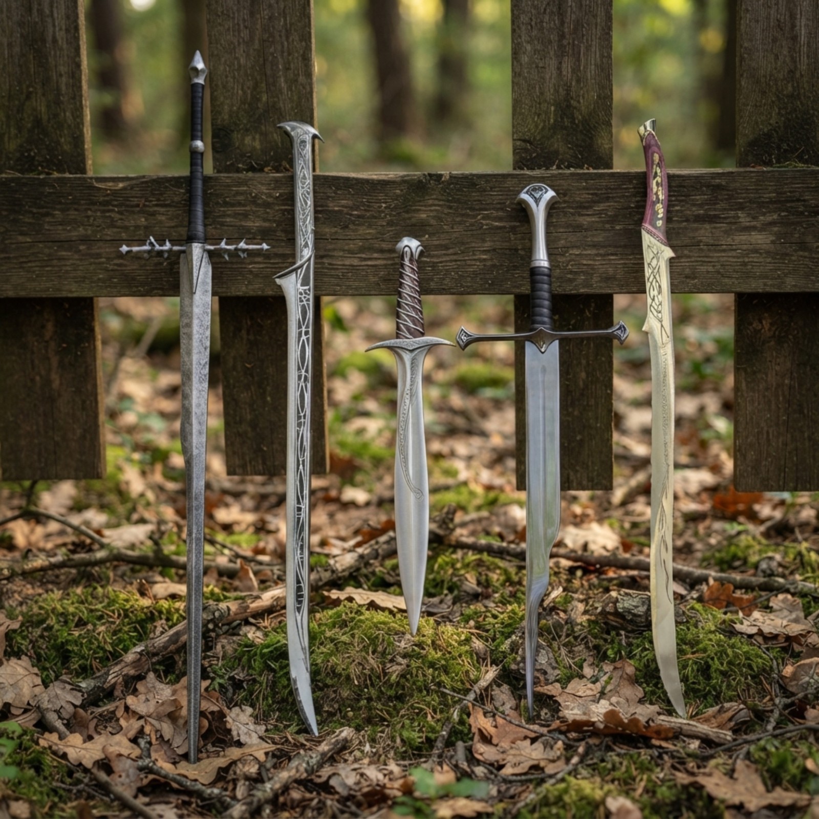 Set of 5 PCS Handmade Fantasy Display Swords, Movie-Inspired Replica Collection