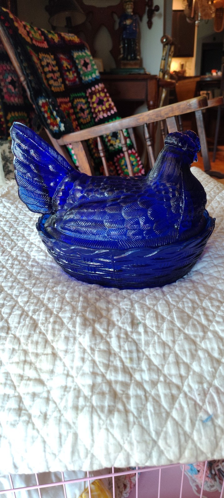 Vintage cobalt blue pressed glass 