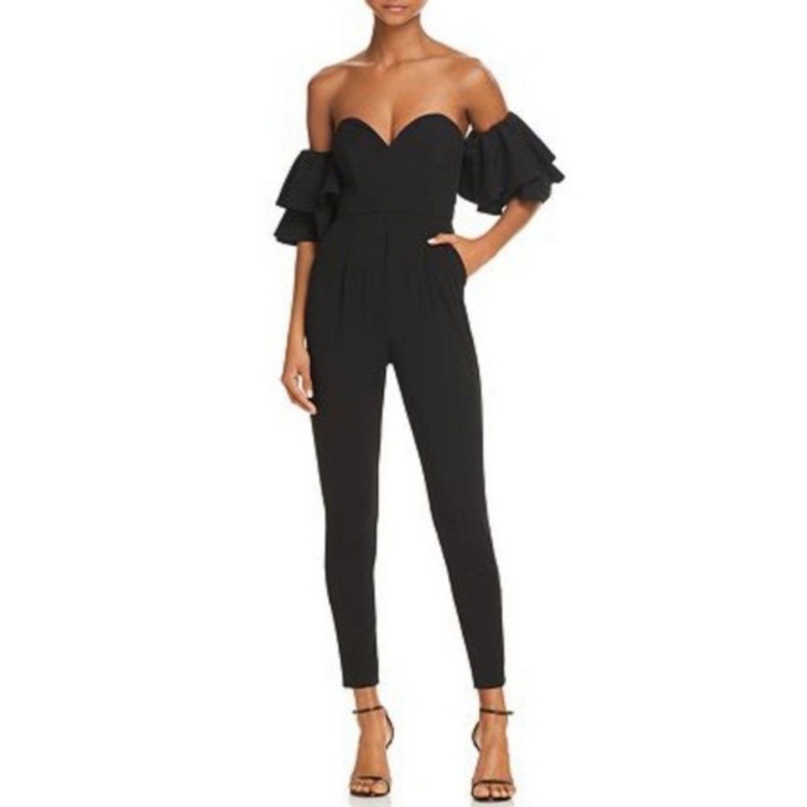 Fame and Partners Black Skinny Jumpsuit with Cold Shoulder NWT Women Size 4