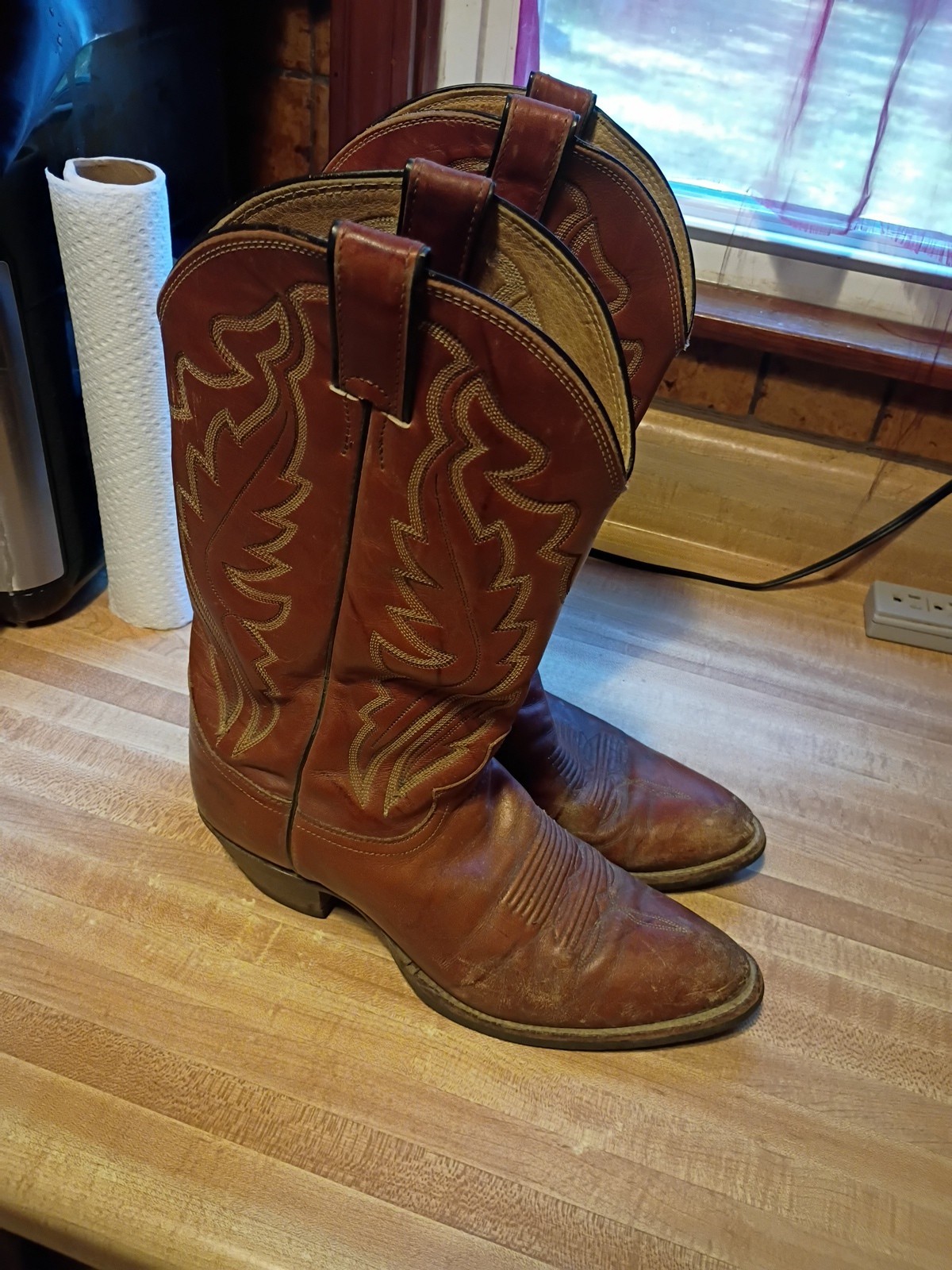 Justin 1967 Mens Brown Leather VTG Western Cowboy Boots Size 8.5 E Made in USA