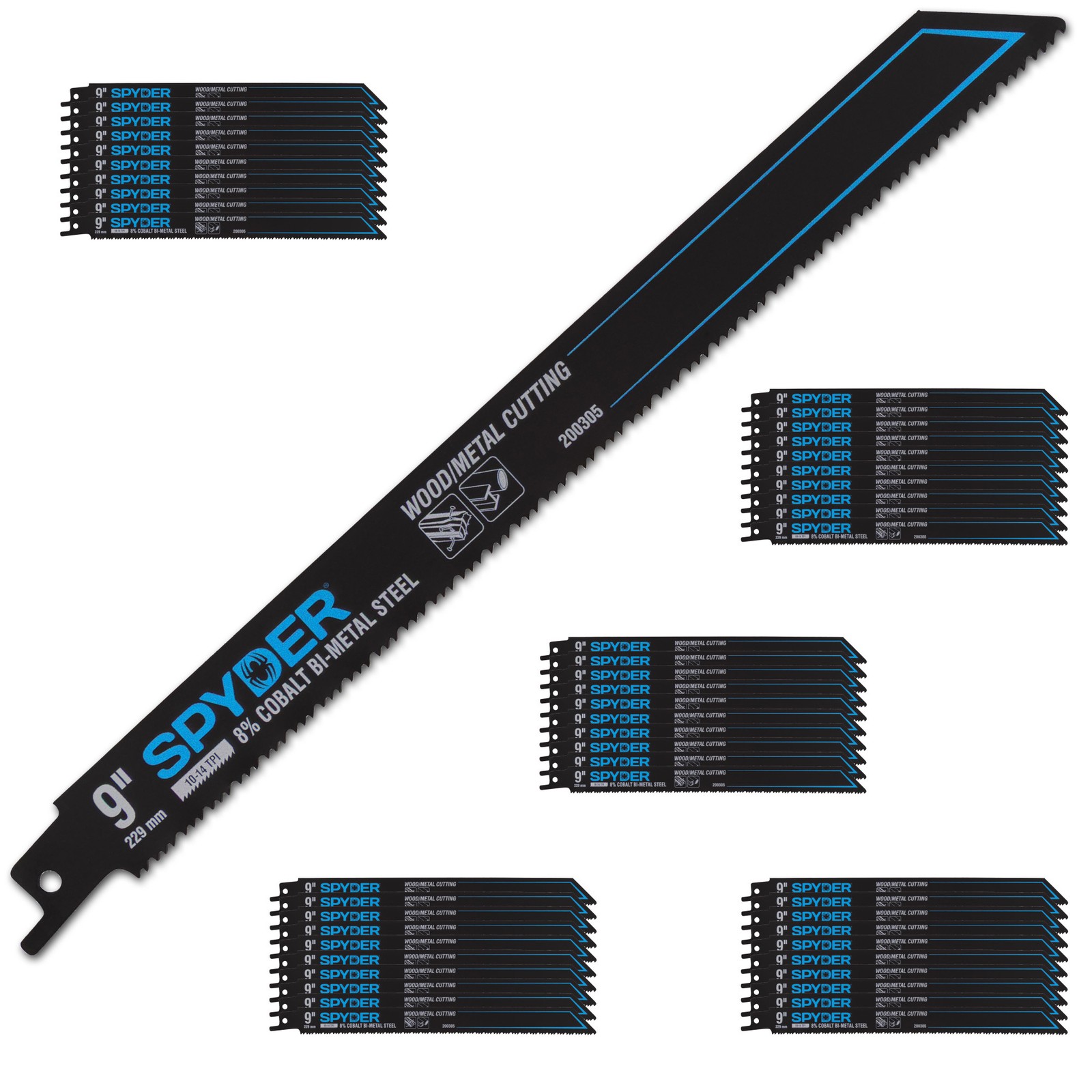 Spyder 9 in 10-14 TPI Bi-Metal Reciprocating Saw Blades 50-Pack 200305-50