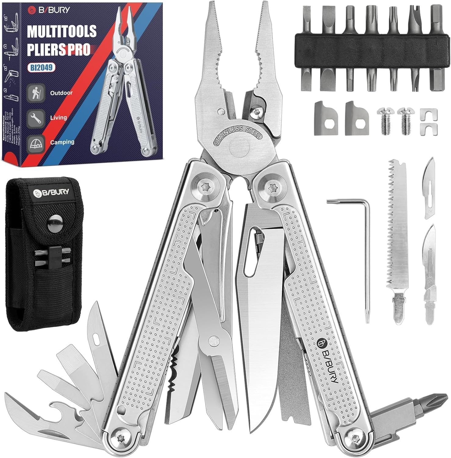 Multitool Pliers Pro BI2049, EDC Multi Tool with 90HRA Replaceable YG12 Tungsten