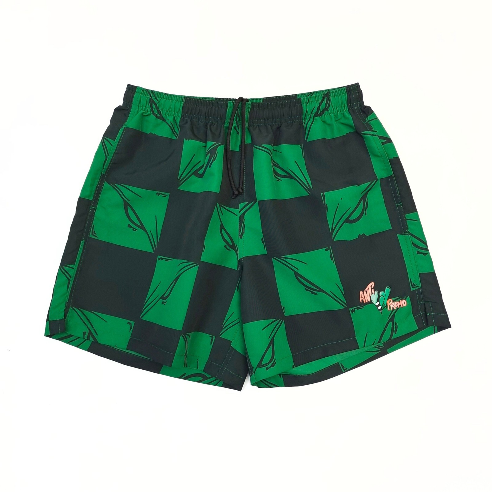 GOTOFREE HIGH STREET GREEN BLACK PLAID UNISEX CASUAL LOOSE FIT SUMMER SHORTS