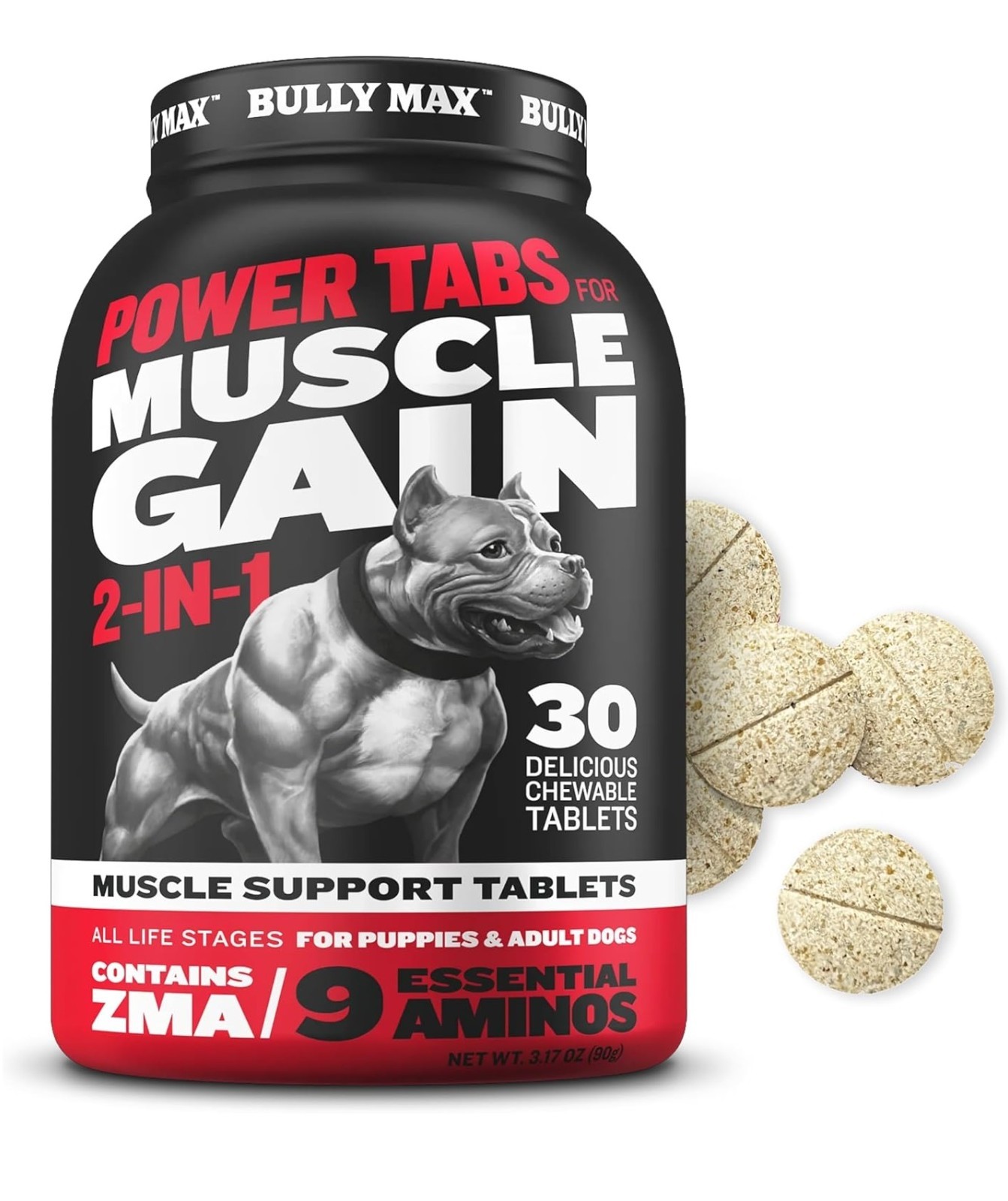 Bully Max 2-in-1 Muscle Builder Chewable Tablets for Dogs - Puppy & Dog Vitamins