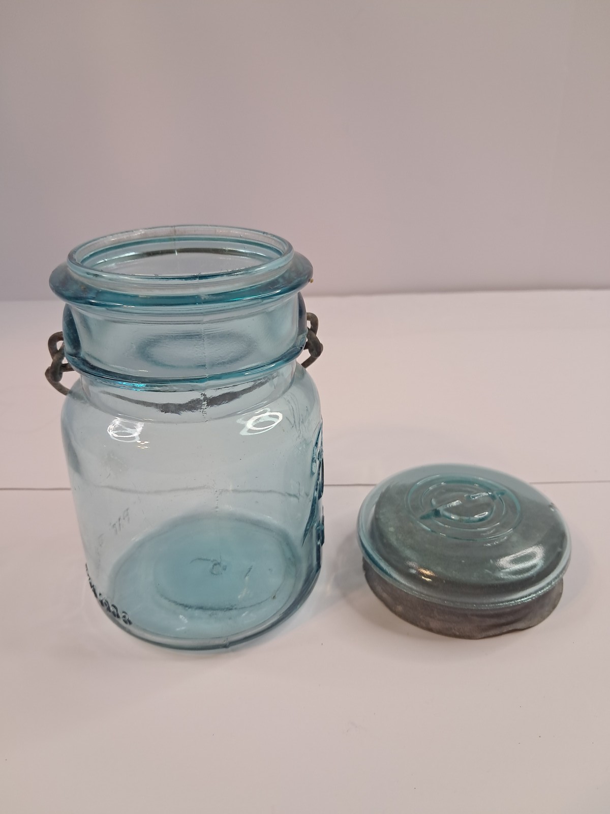 Vintage Ball Ideal Aqua Blue Canning Jar Quart Pat 1908 Glass Lid Wire Bail
