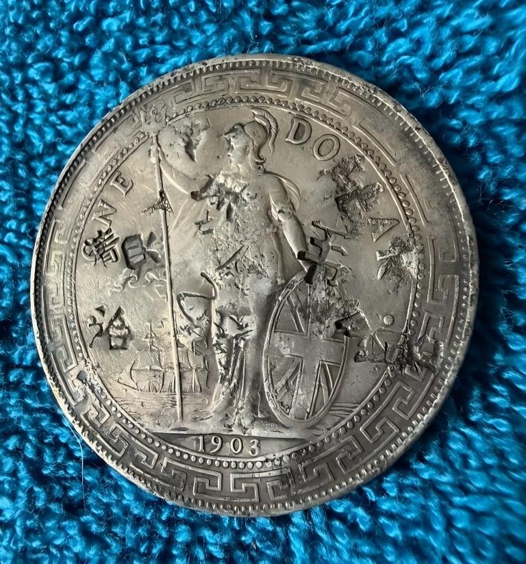 1903-B British Trade Dollar .900 Silver Heavy Chinese Chop Marks
