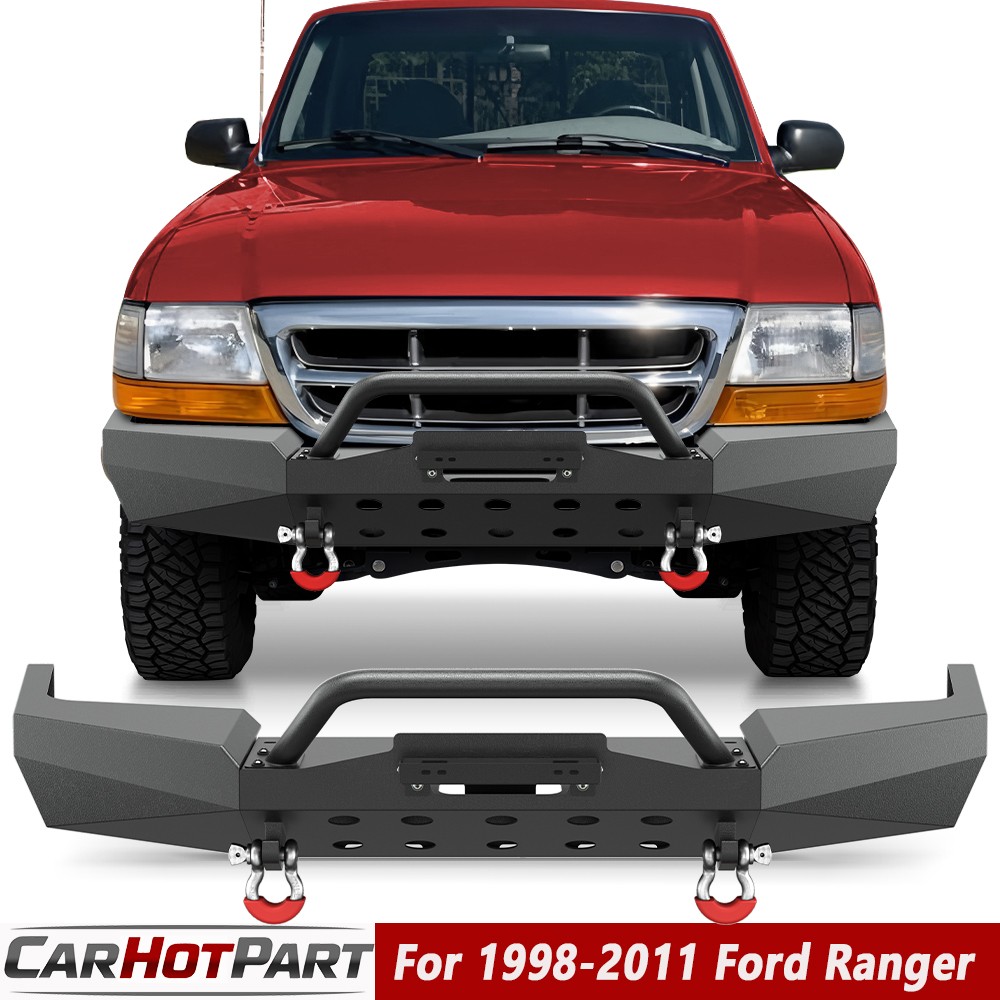 For 1998-2011 Ford Ranger Steel Front Bumper with Bull Bar Winch Plate Drings