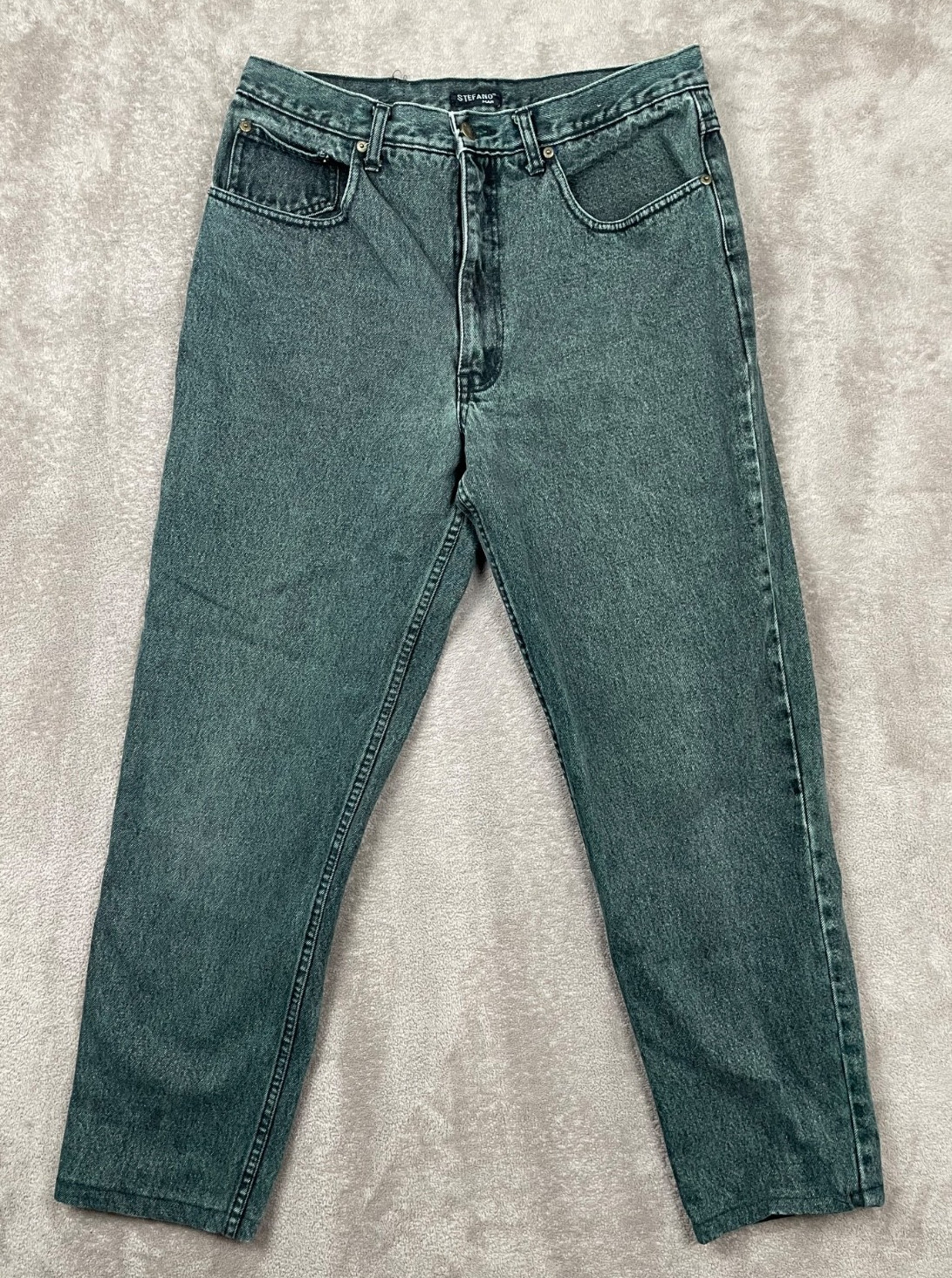 Vintage Stefano Man Distressed Jeans Acid Wash Mens Fits 33x29 Green Black 90s