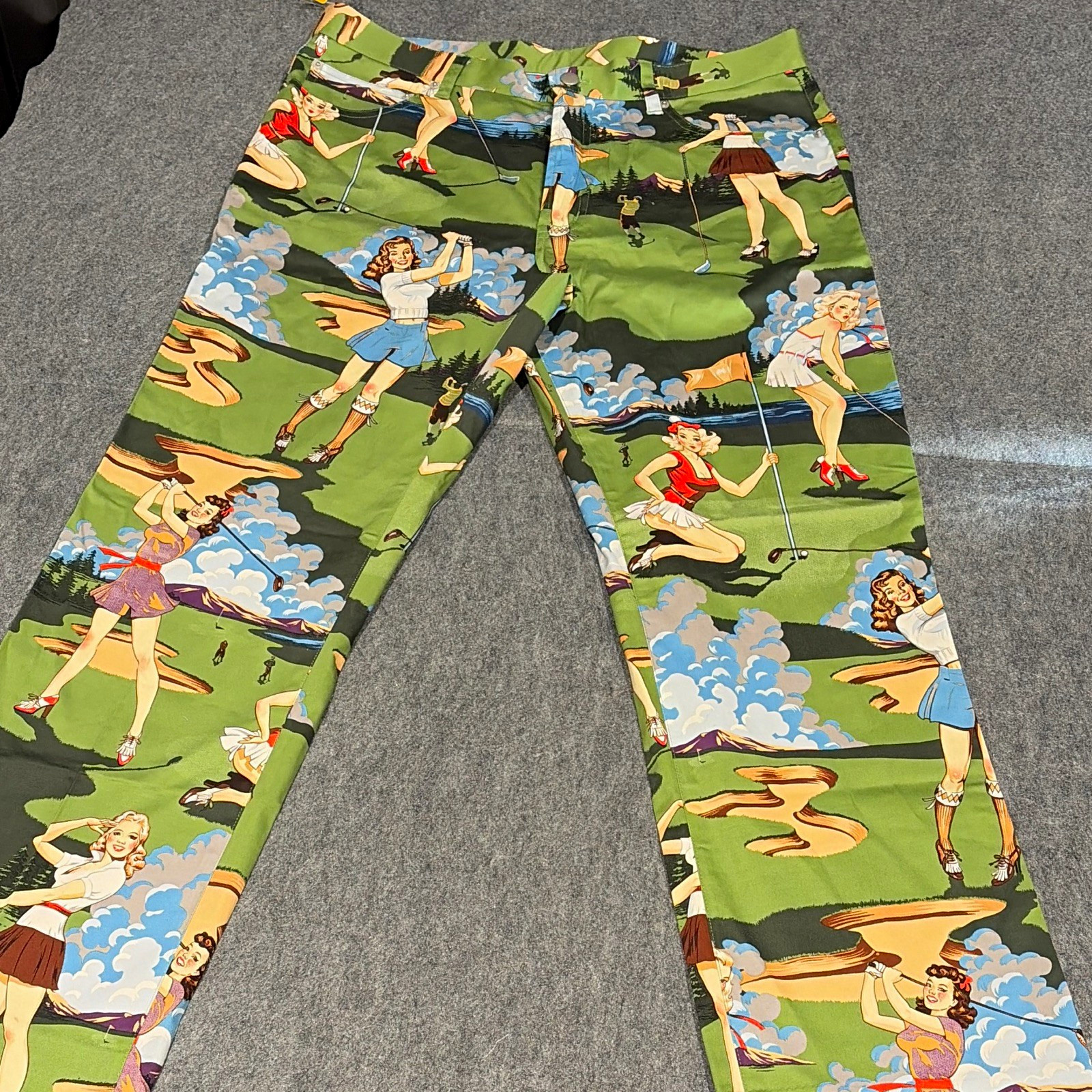 Loudmouth Men\'s Golf Pants Green Graphic Print Regular Fit Straight Leg W35 L31
