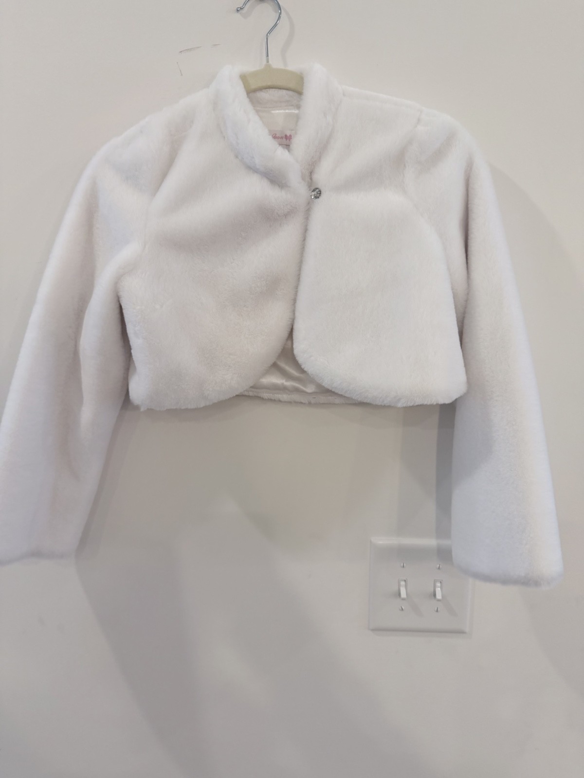 Girls Large -White Fur Crop Jacket - Bonnie Jean - worn once