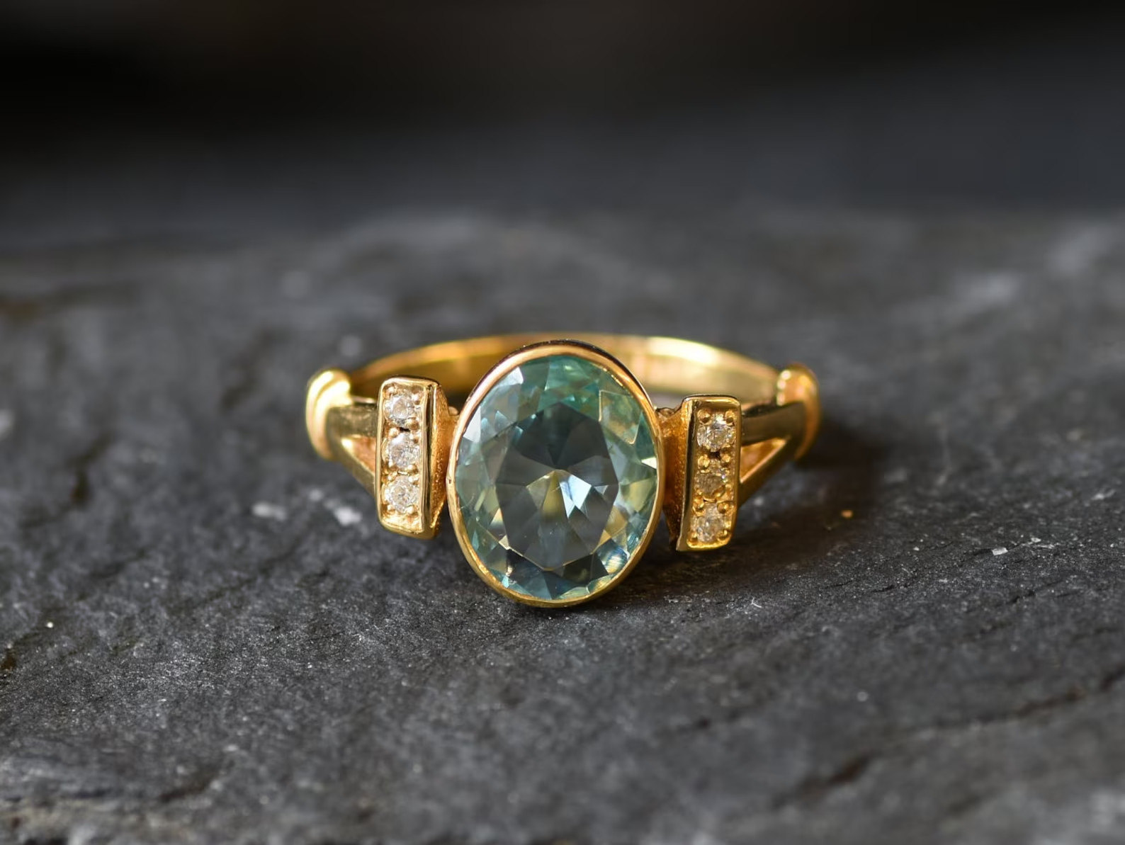 2.40 Ct Oval Cut Natural Aquamarine Diamond Wedding Ring 14K Yellow Gold Size 7 2.40 Ct Oval Cut Natural Aquamarine Diamond Wedding Ring 14K Yellow Gold Size 7