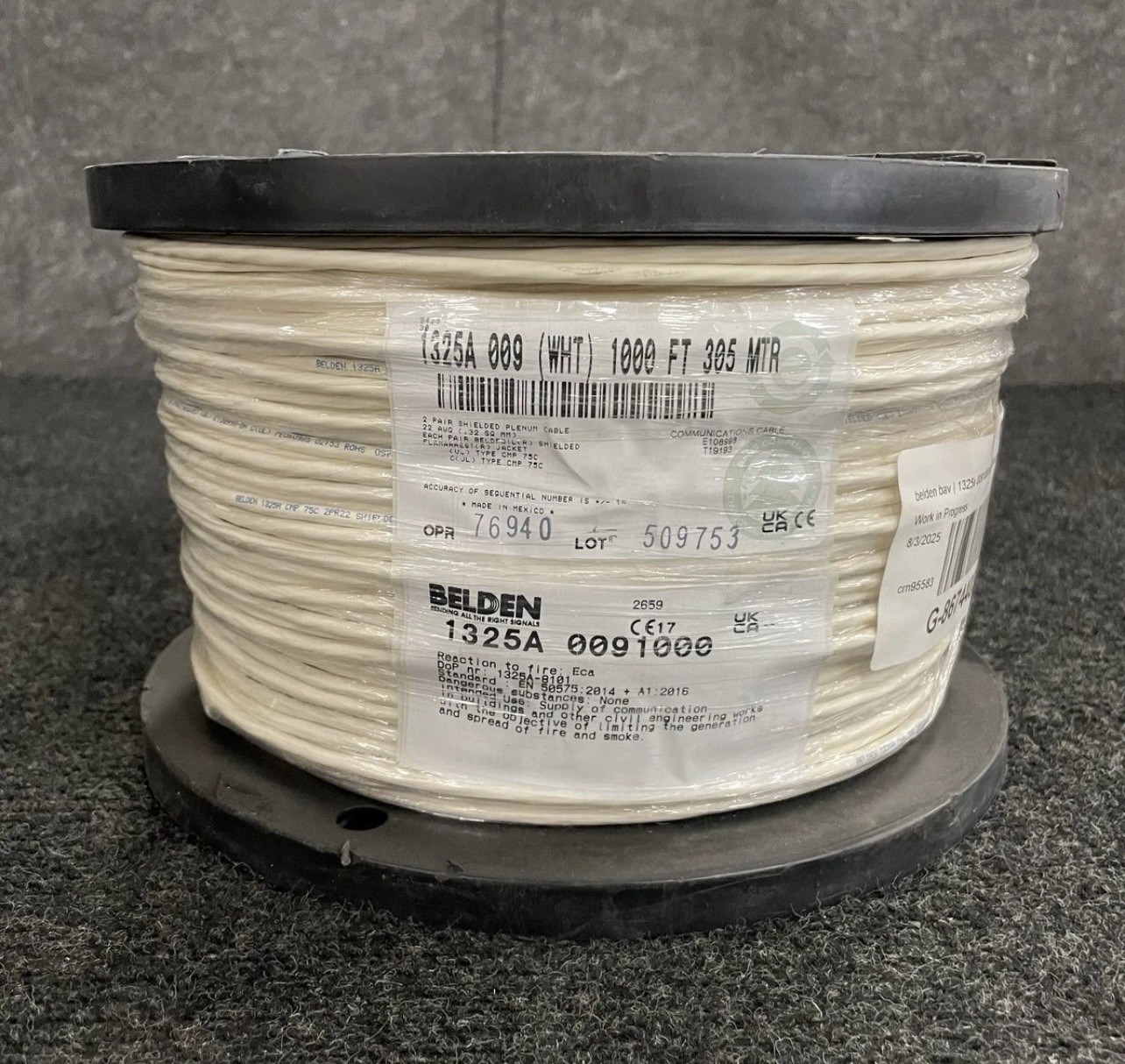 BELDEN BRAND NEW CABLE-1325A 009 1000–Two Pairs-Shielded-Plenum-White-1000’ Reel BELDEN BRAND NEW CABLE-1325A 009 1000–Two Pairs-Shielded-Plenum-White-1000’ Reel