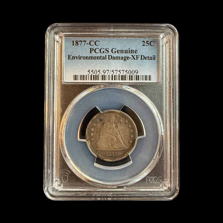 1877-CC Seated Liberty Quarter 25C - PCGS Environmental Damage XF Detail - 0339 1877-CC Seated Liberty Quarter 25C - PCGS Environmental Damage XF Detail - 0339