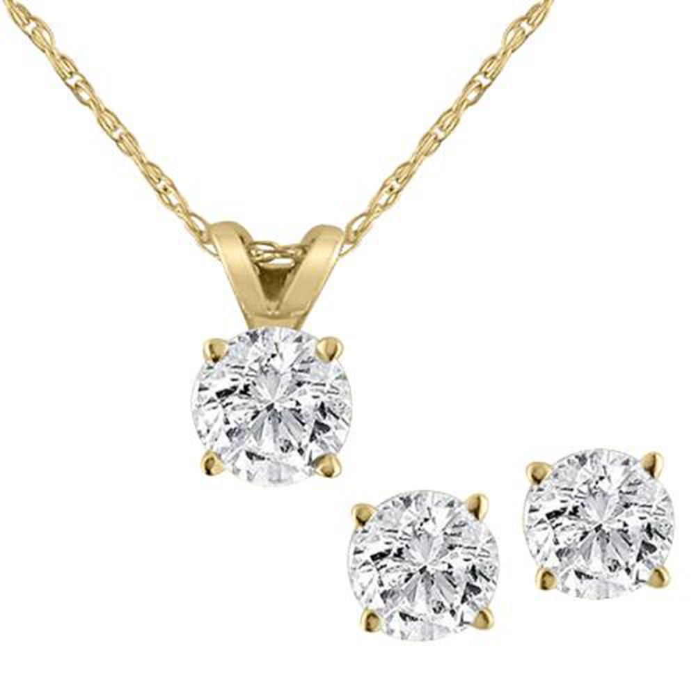 1/2ctw Diamond Solitaire Necklace & Studs Earrings Set 14K Yellow Gold