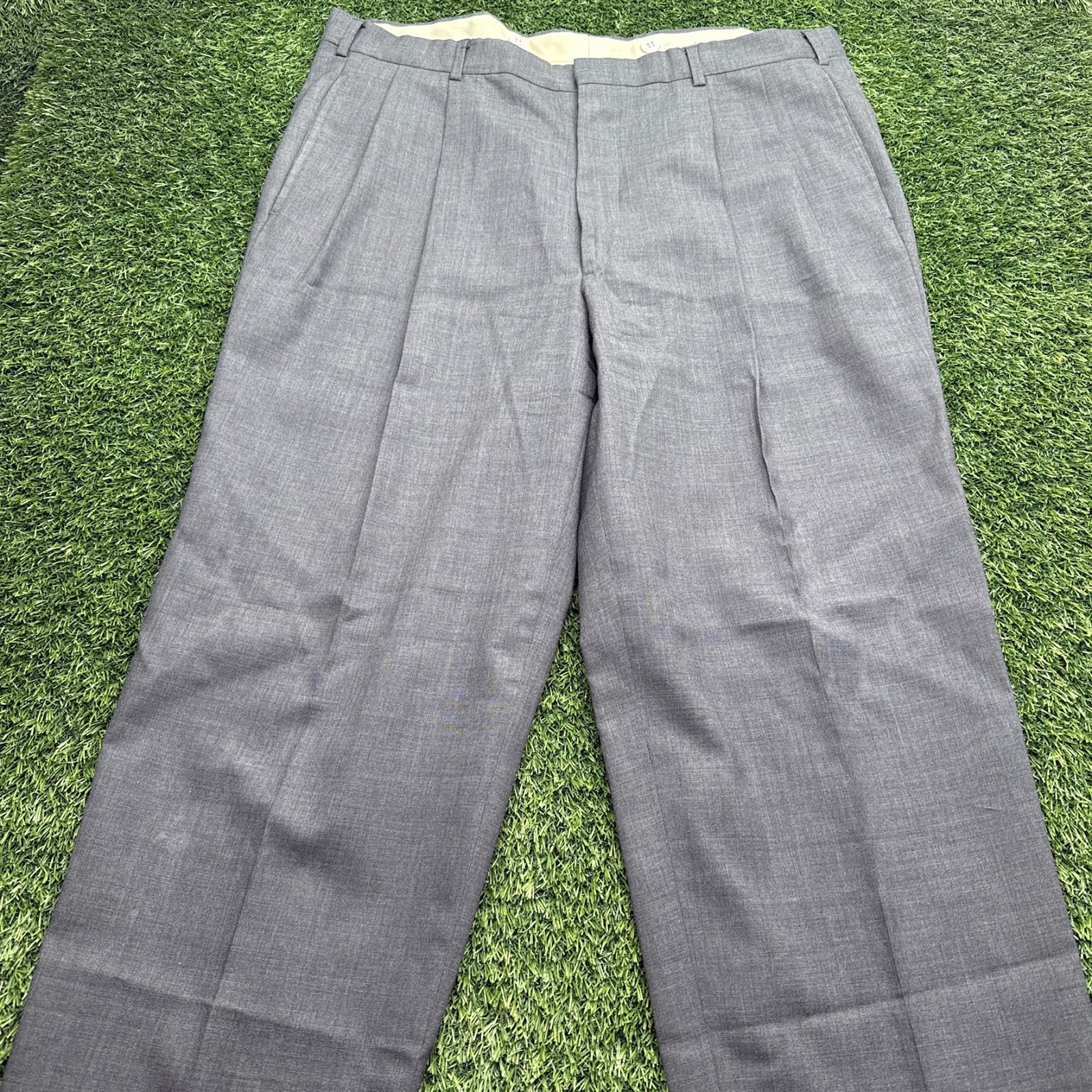 Brooks Brothers Wool Pleated Pants Mens 36x30 Gray Missing Back Button