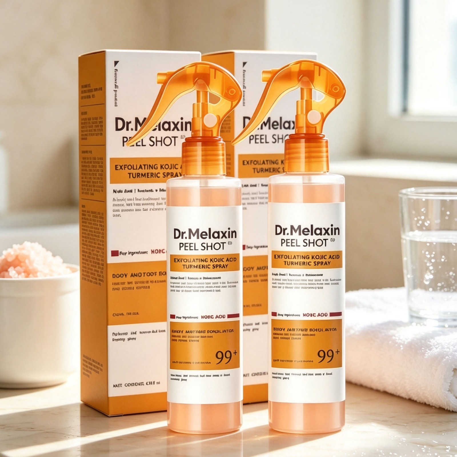 2 pack Dr. Melaxin Peel Shot Kojic Acid Turmeric Spray 200ml Body Exfoliator