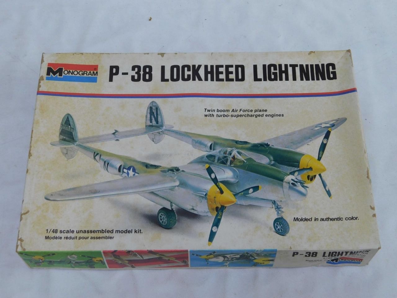 1/48 Monogram Revell WWII US P-38J Lockheed Lightning Plastic Model Kit Complete