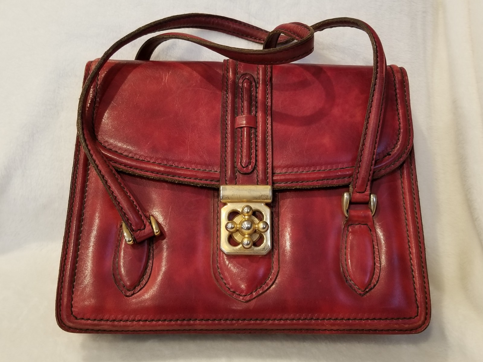 Vintage 1960s Pelletteria Clara Firenze Red Bag Descagni Lock Italy Italian Made