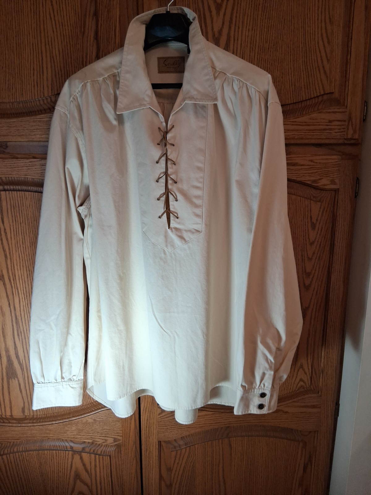 Scully Mens Shirt M Rangewear Leather Lace Up Placket Poplin Western Cowboy