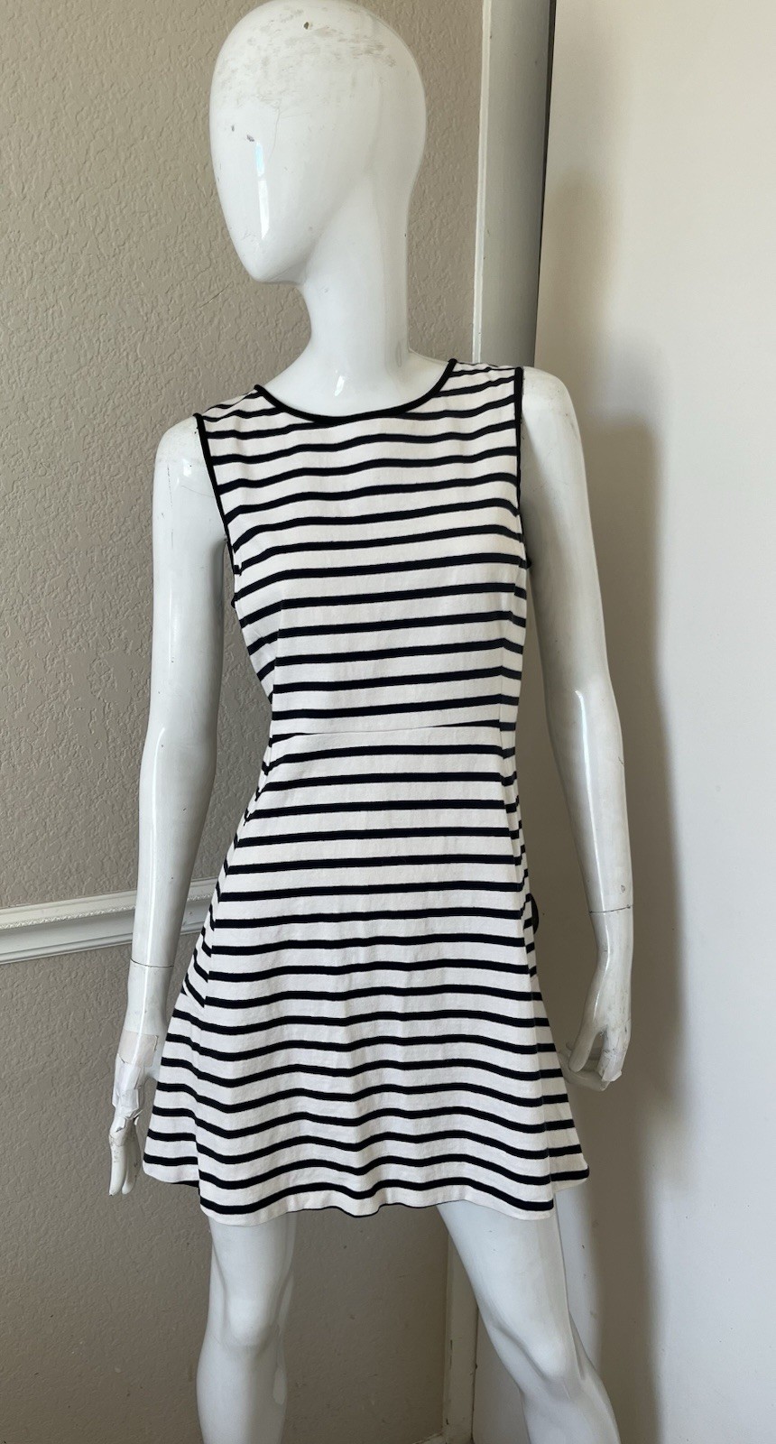 THEORY VINTAGE Cream/Black Striped Cotton NIKAY B Sleeveless Fit n Flare Dress 8