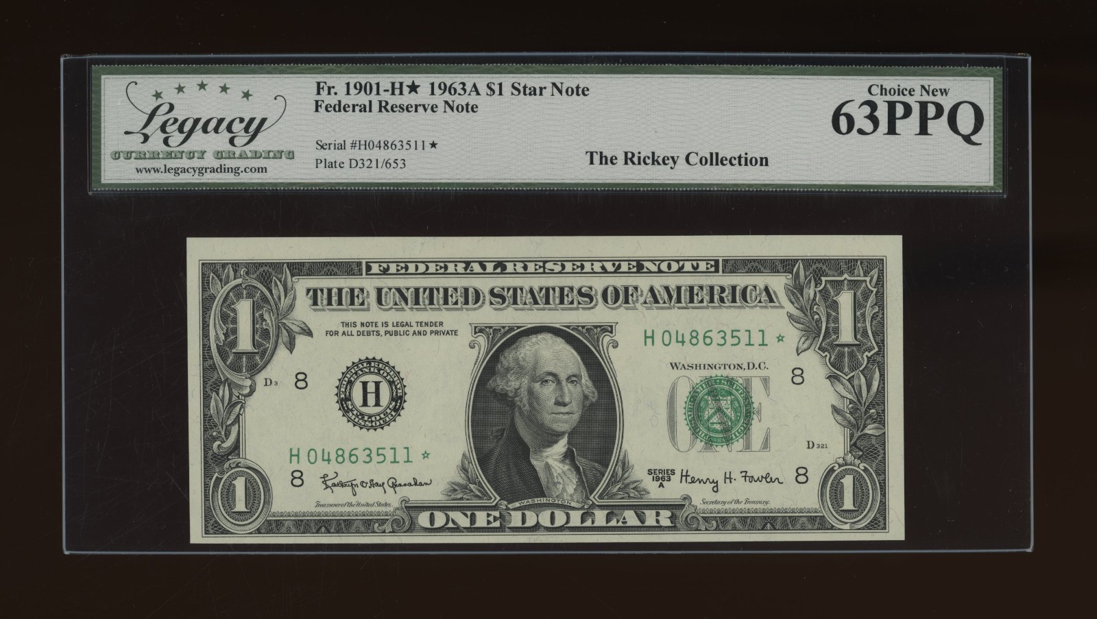 DBR 1963-A $1 FRN St. Louis STAR Fr. 1901-H* Legacy 63 PPQ Serial H04863511*